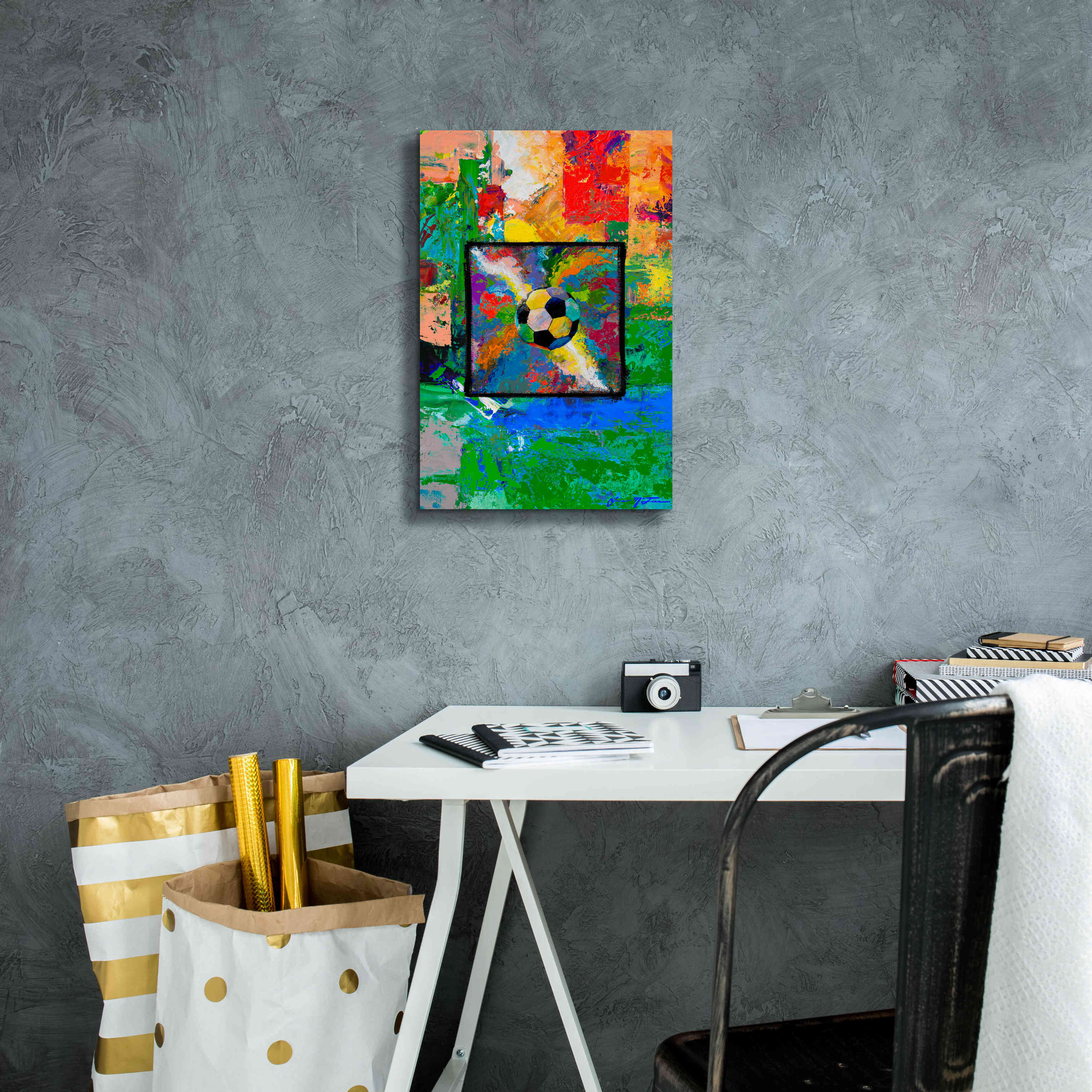 'Window into the Soccer Universe Red and Green' by Jace D McTier, Giclee Canvas Wall Art,12 x 18