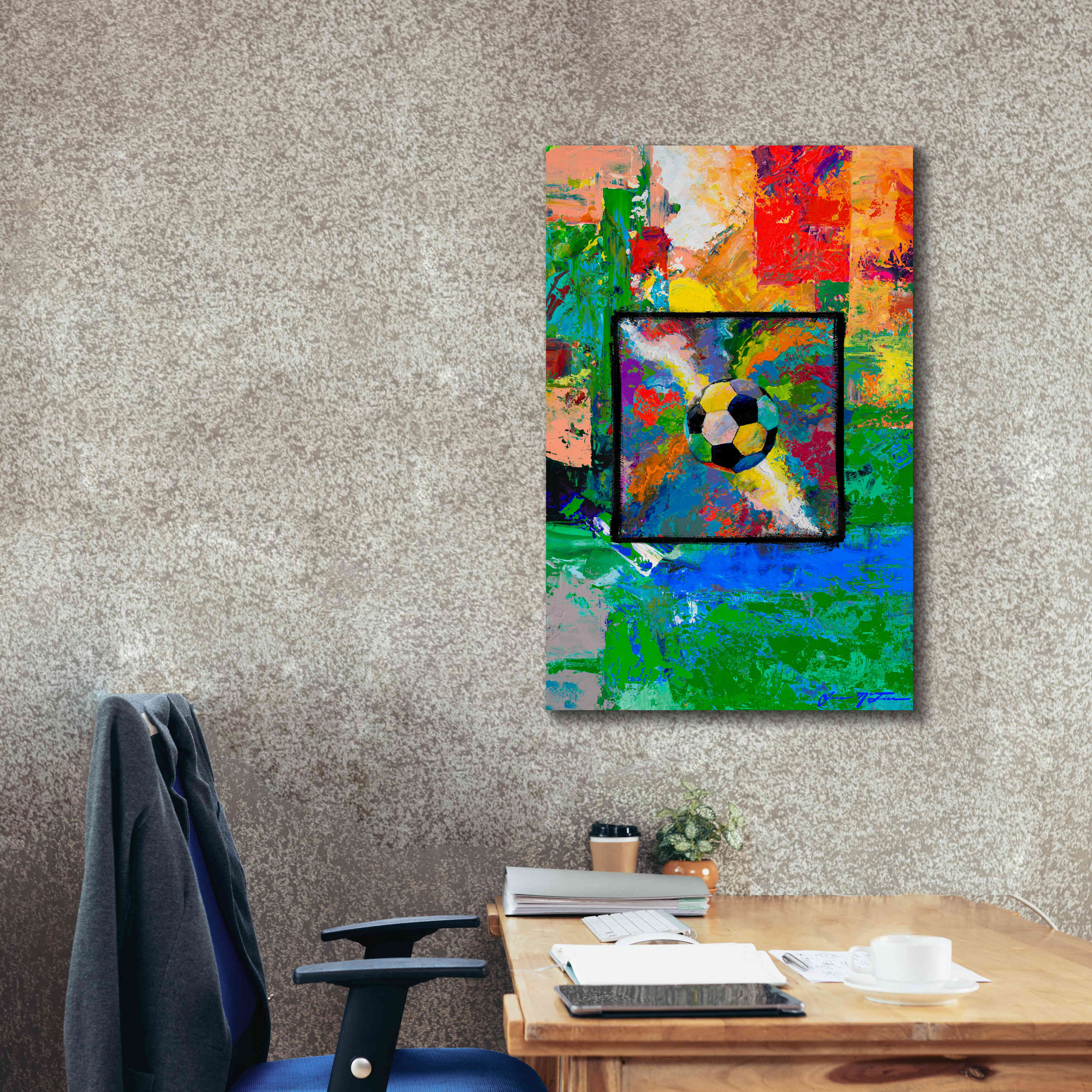 'Window into the Soccer Universe Red and Green' by Jace D McTier, Giclee Canvas Wall Art,26 x 40