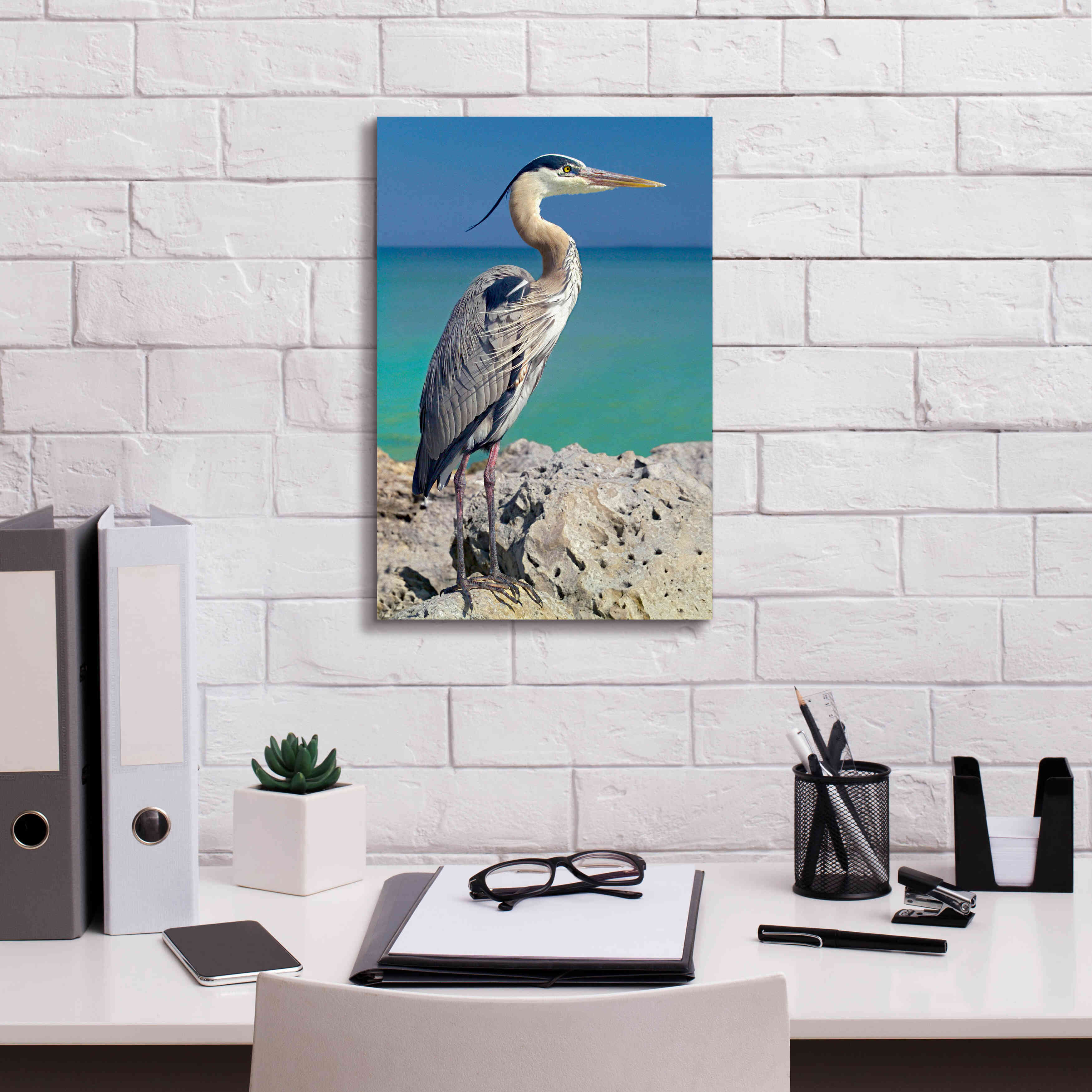 'Blue Heron' by Mike Jones, Giclee Canvas Wall Art,12 x 18