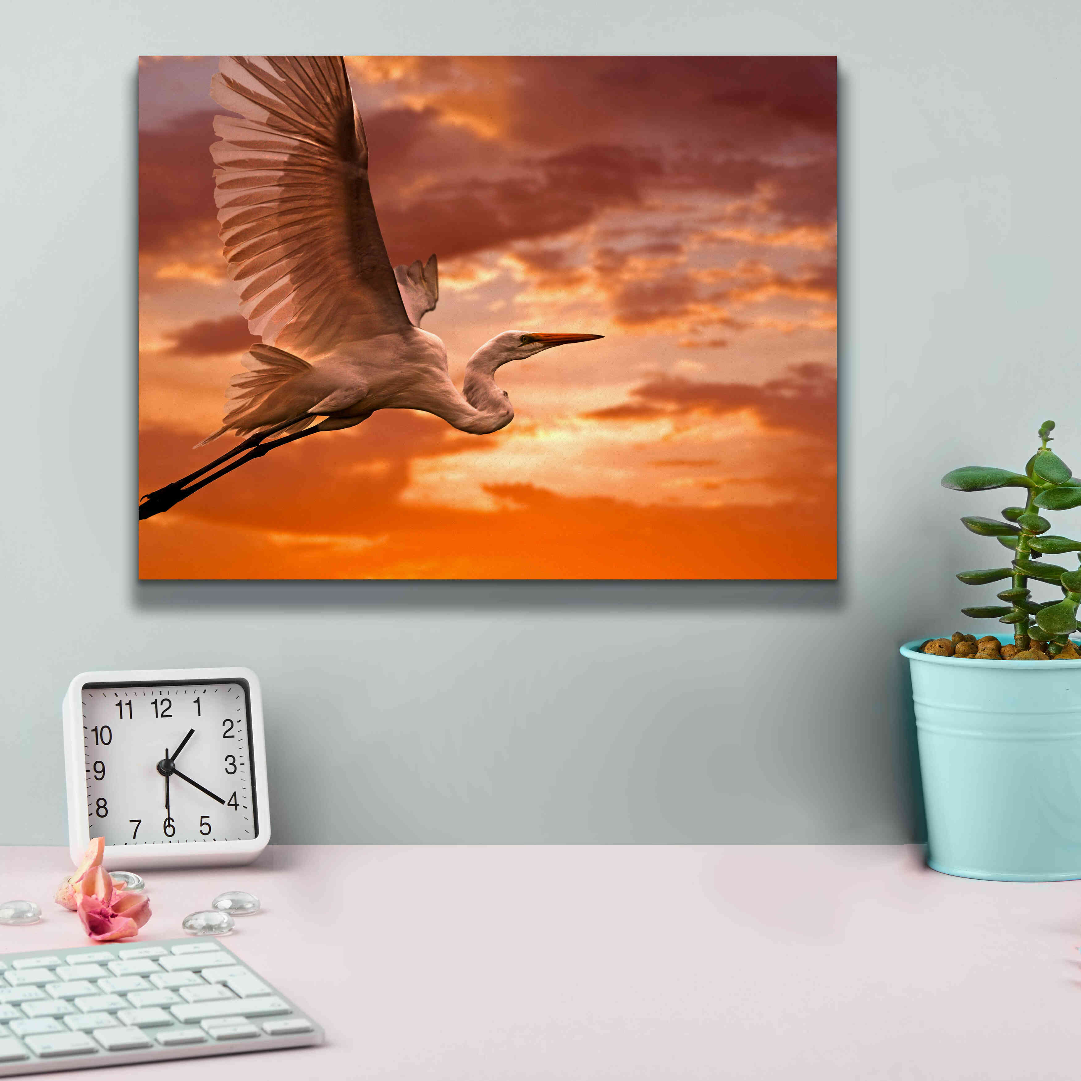 'Heron Sunset' by Mike Jones, Giclee Canvas Wall Art,16 x 12
