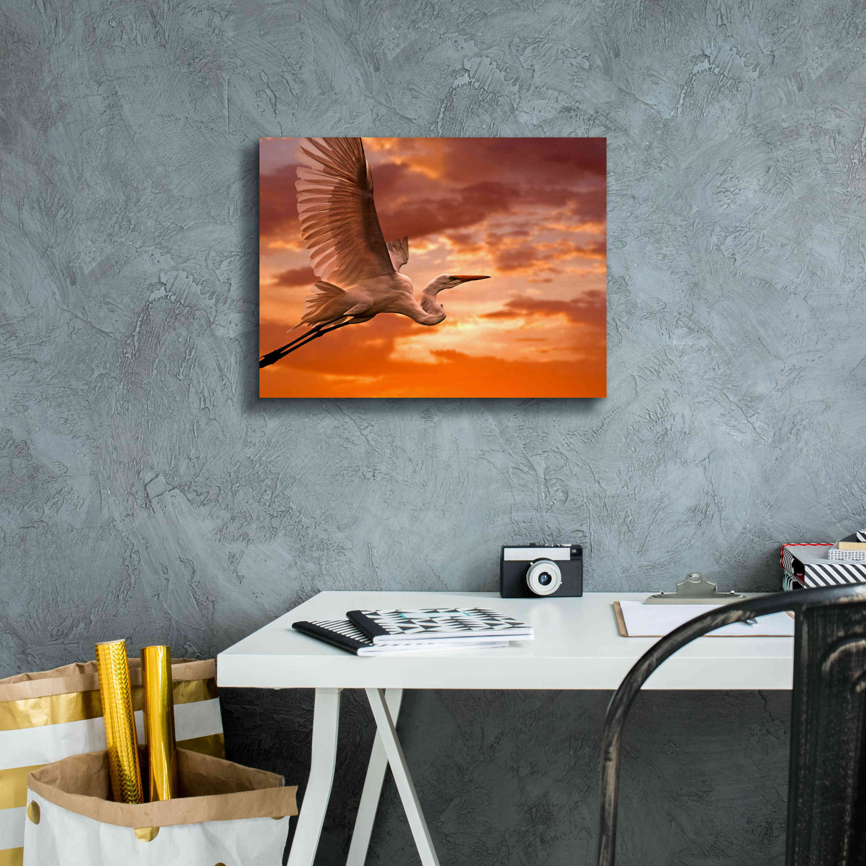 'Heron Sunset' by Mike Jones, Giclee Canvas Wall Art,16 x 12