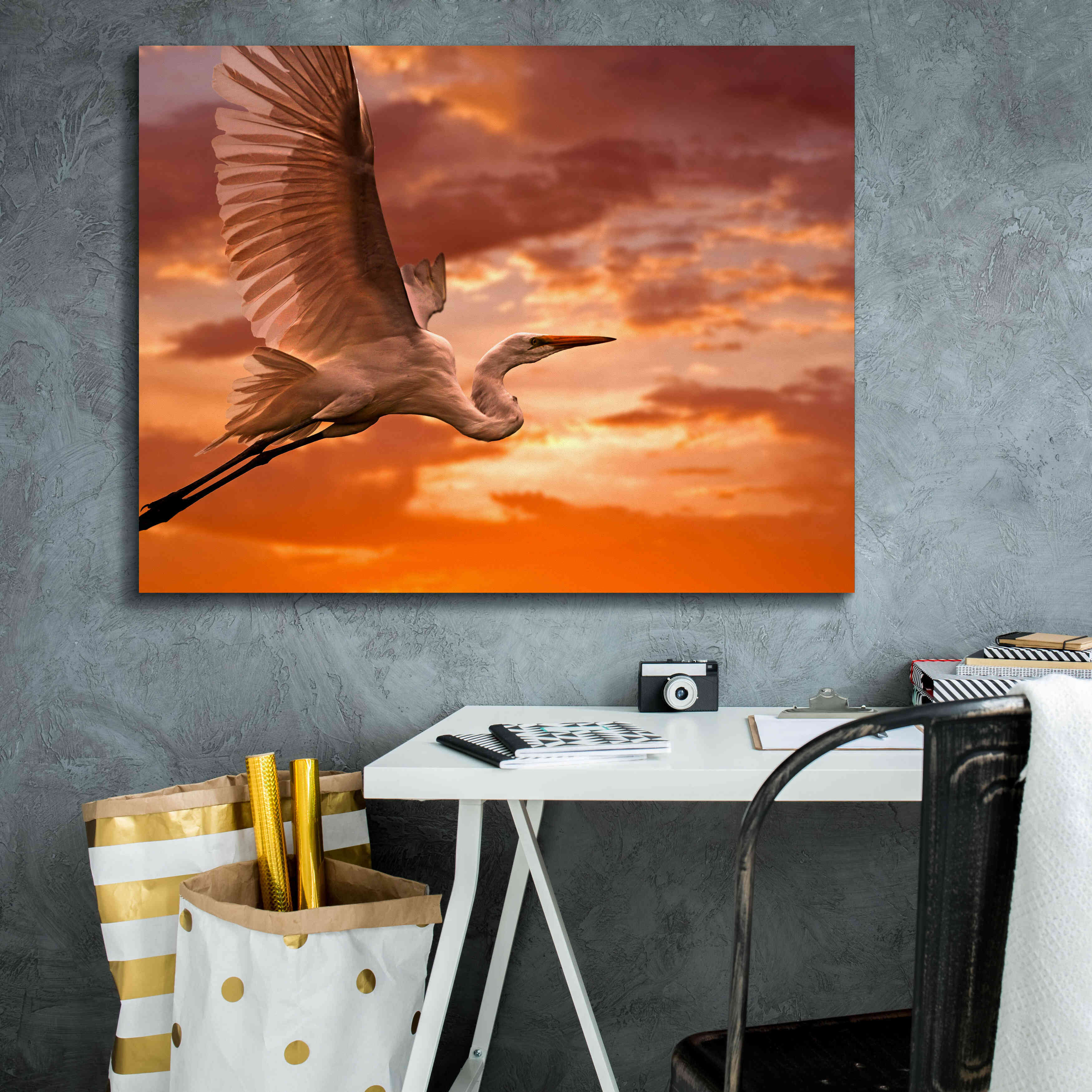 'Heron Sunset' by Mike Jones, Giclee Canvas Wall Art,34 x 26