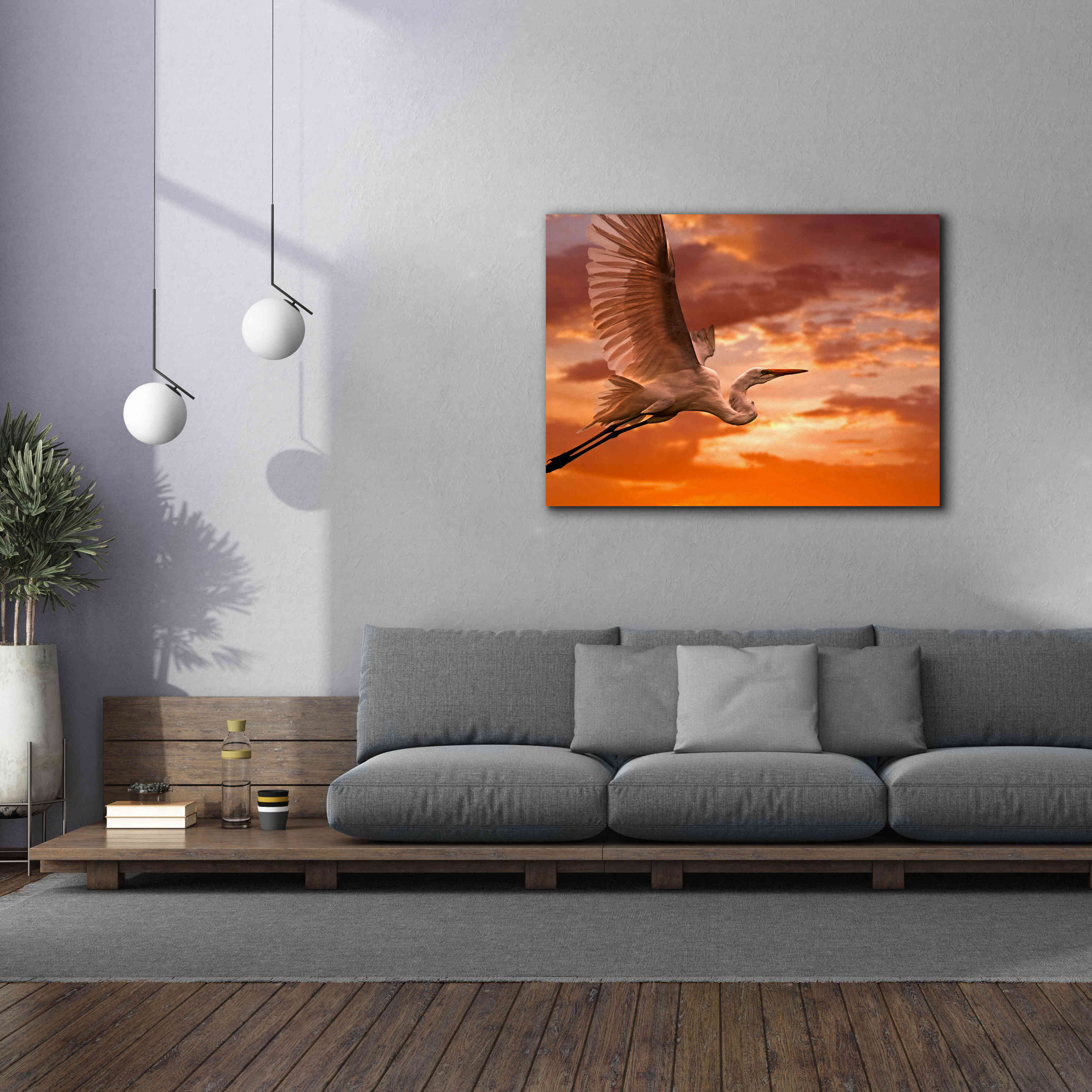 'Heron Sunset' by Mike Jones, Giclee Canvas Wall Art,54 x 40