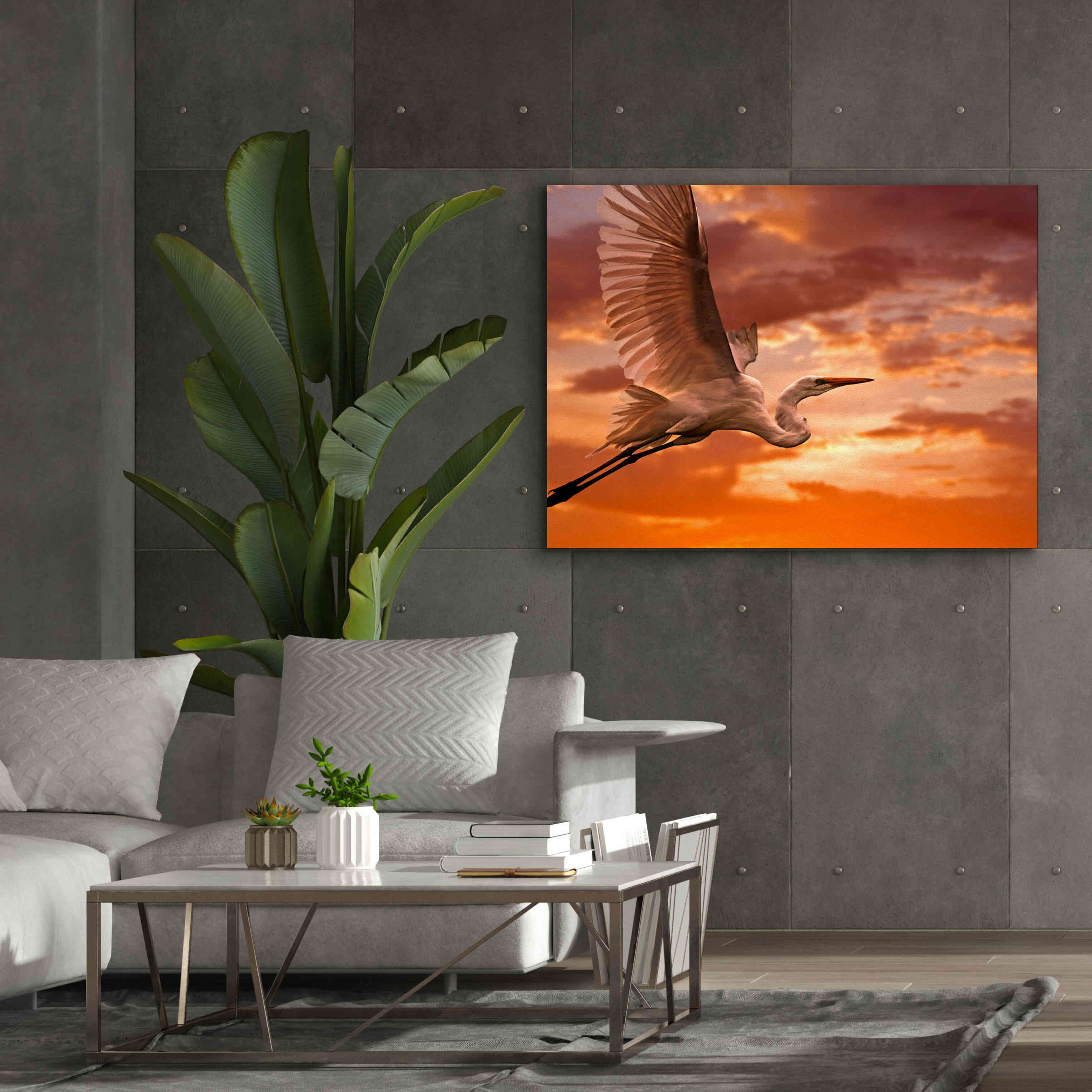 'Heron Sunset' by Mike Jones, Giclee Canvas Wall Art,54 x 40