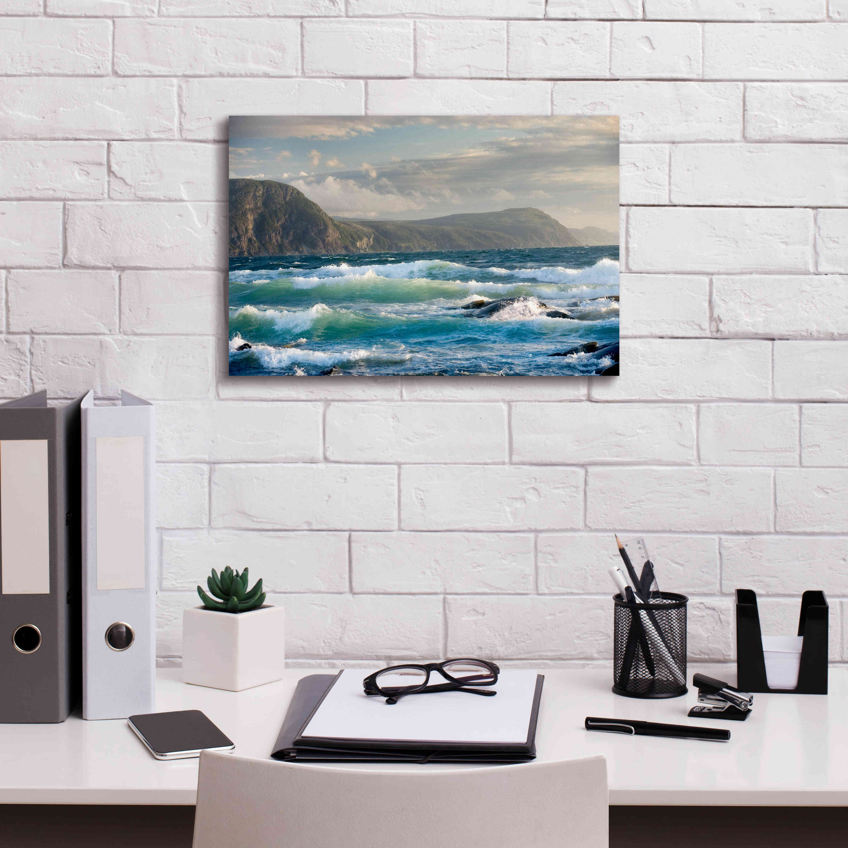 'Newfoundland Sunset Surf' by Mike Jones, Giclee Canvas Wall Art,18 x 12