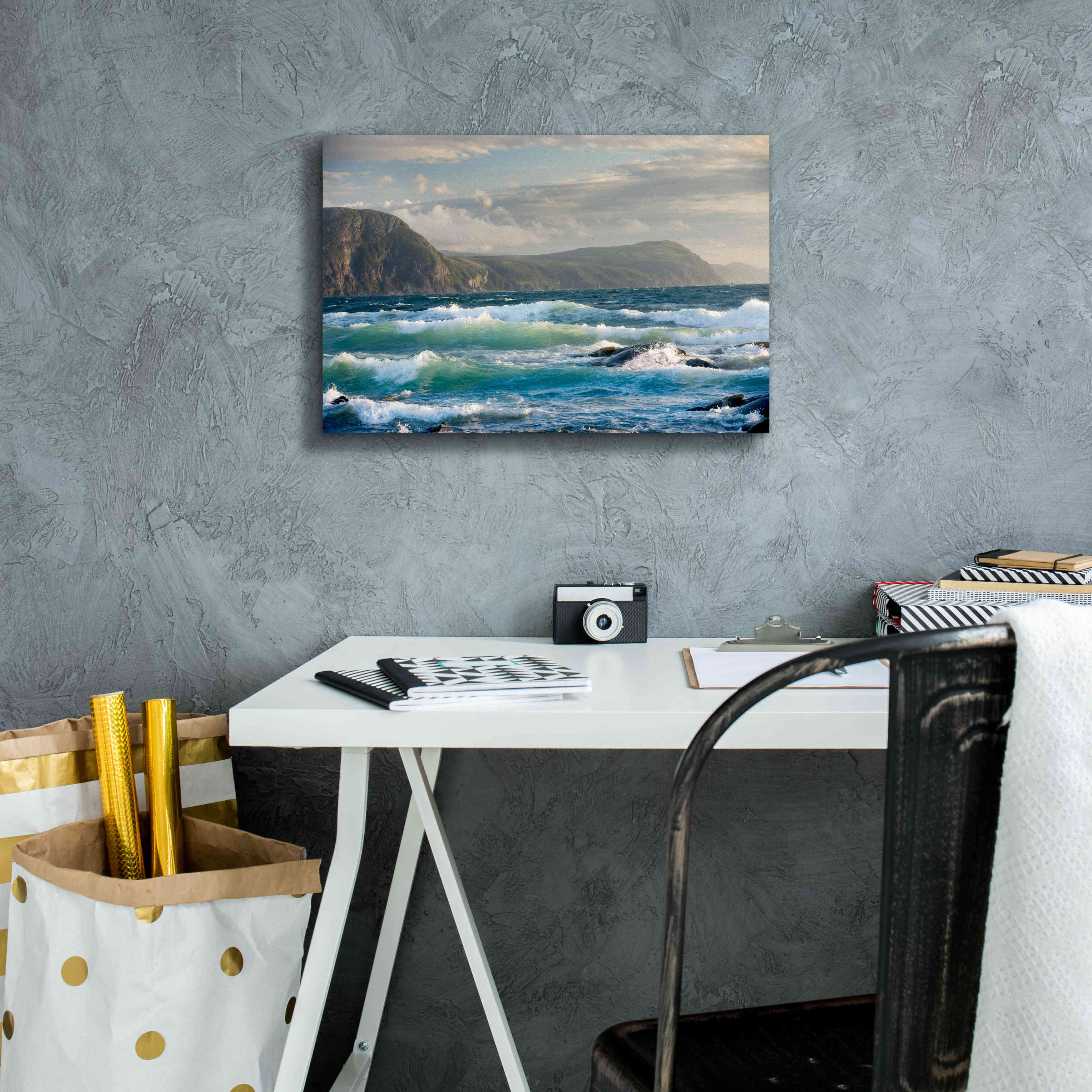 'Newfoundland Sunset Surf' by Mike Jones, Giclee Canvas Wall Art,18 x 12