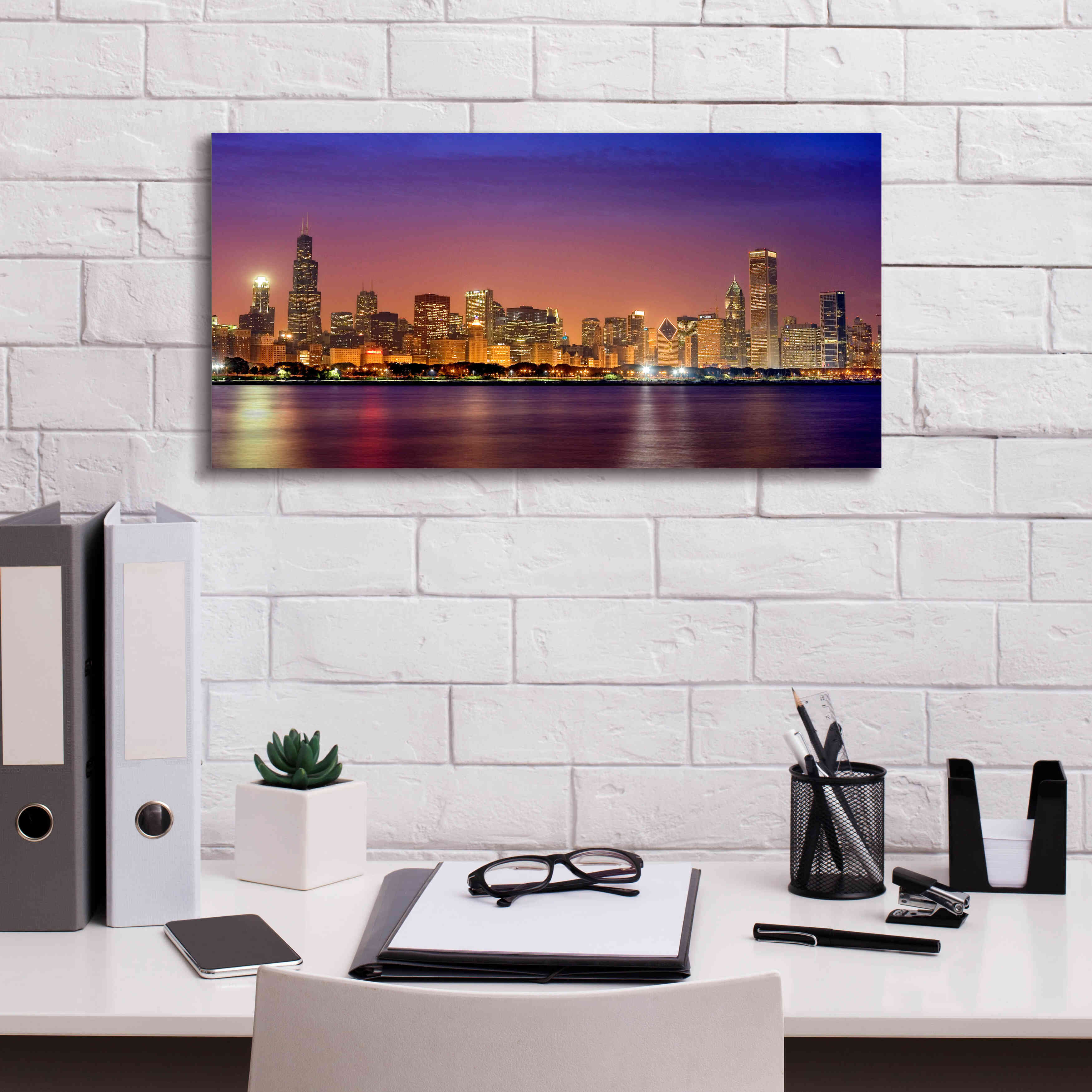 'Chicago Dusk full skyline' by Mike Jones, Giclee Canvas Wall Art,24 x 12
