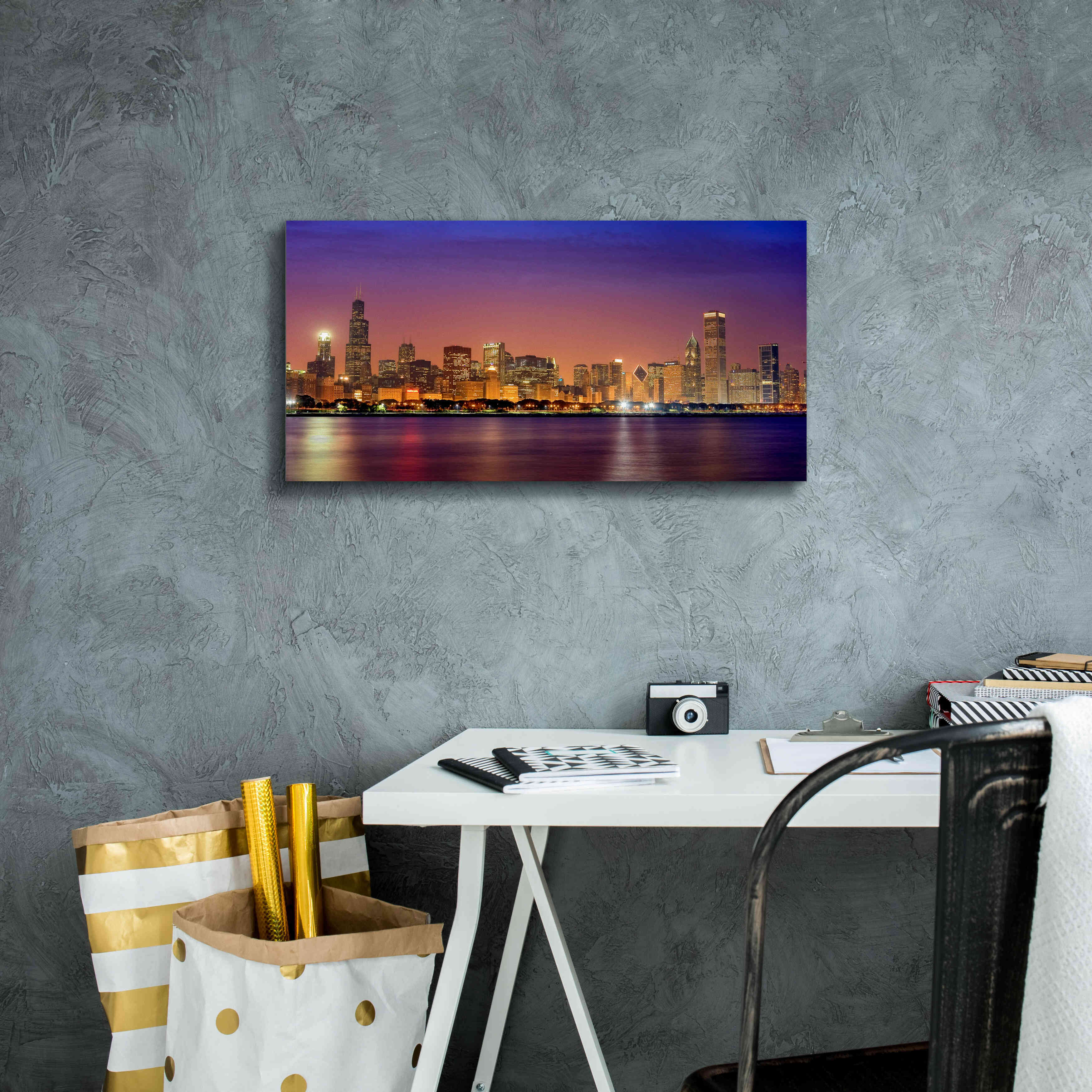 'Chicago Dusk full skyline' by Mike Jones, Giclee Canvas Wall Art,24 x 12