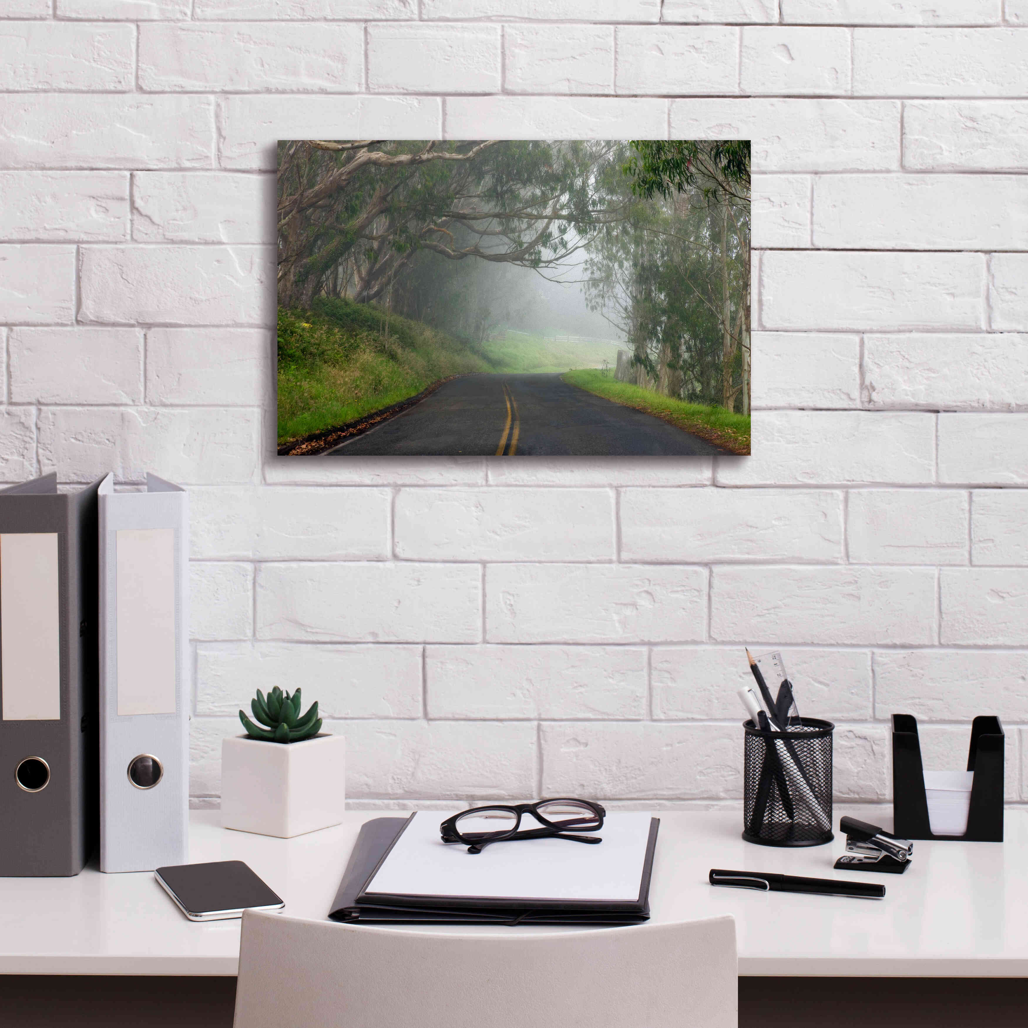 'Foggy Road near Dillon Beach' by Mike Jones, Giclee Canvas Wall Art,18 x 12