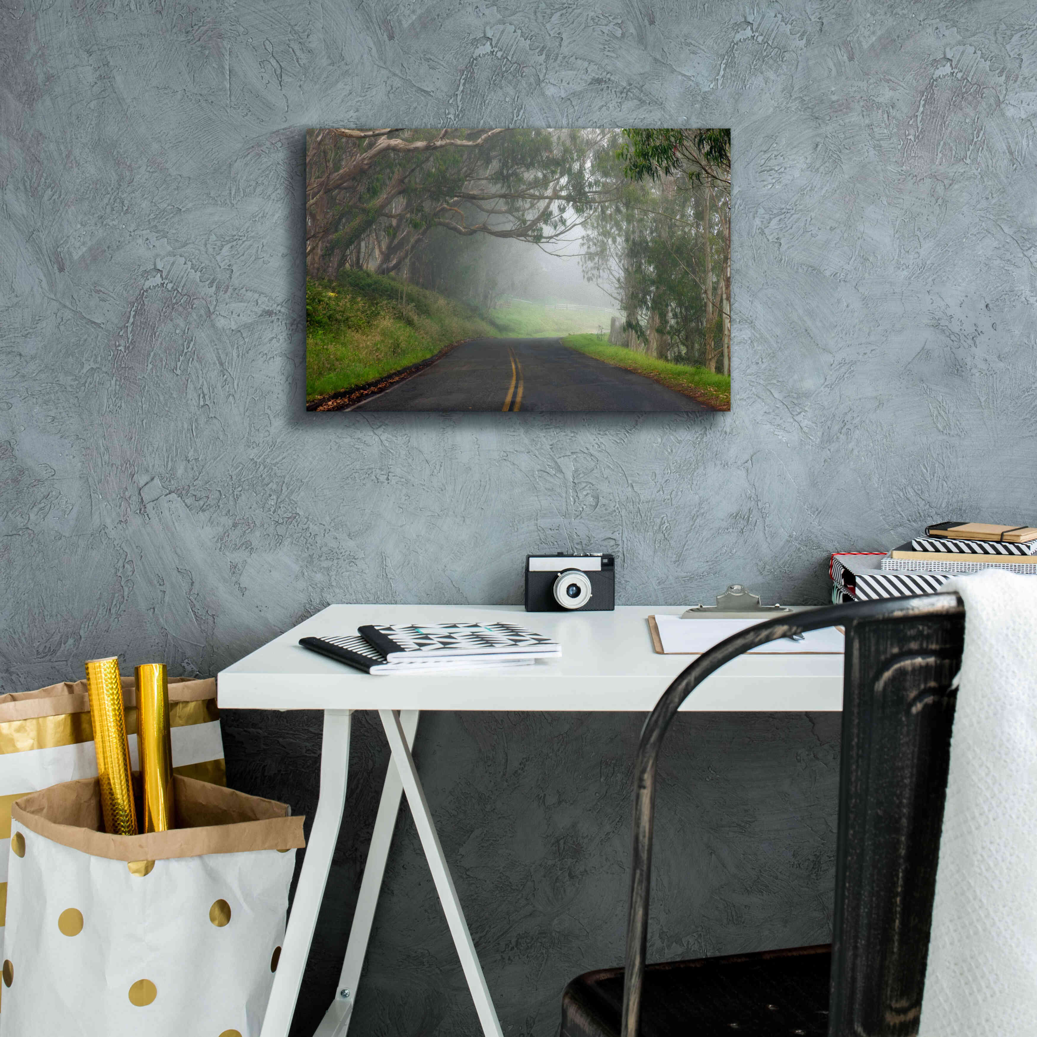 'Foggy Road near Dillon Beach' by Mike Jones, Giclee Canvas Wall Art,18 x 12