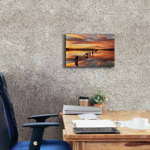'Great Salt Lake Pilings Sunset' by Mike Jones, Giclee Canvas Wall Art,18 x 12