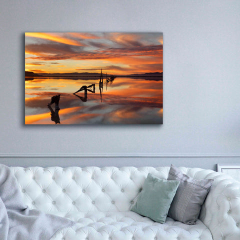 Image of 'Great Salt Lake Pilings Sunset' by Mike Jones, Giclee Canvas Wall Art,60 x 40