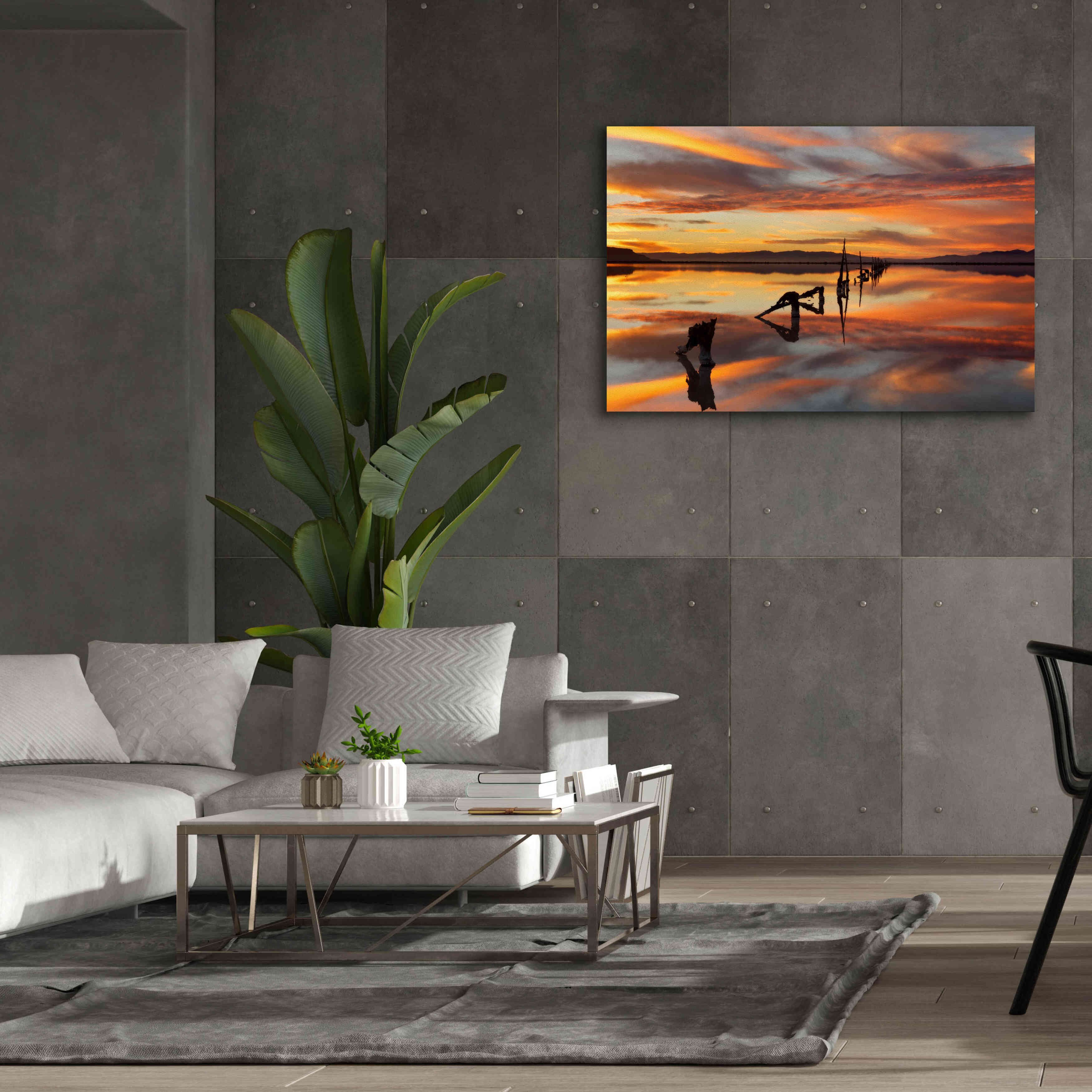 'Great Salt Lake Pilings Sunset' by Mike Jones, Giclee Canvas Wall Art,60 x 40