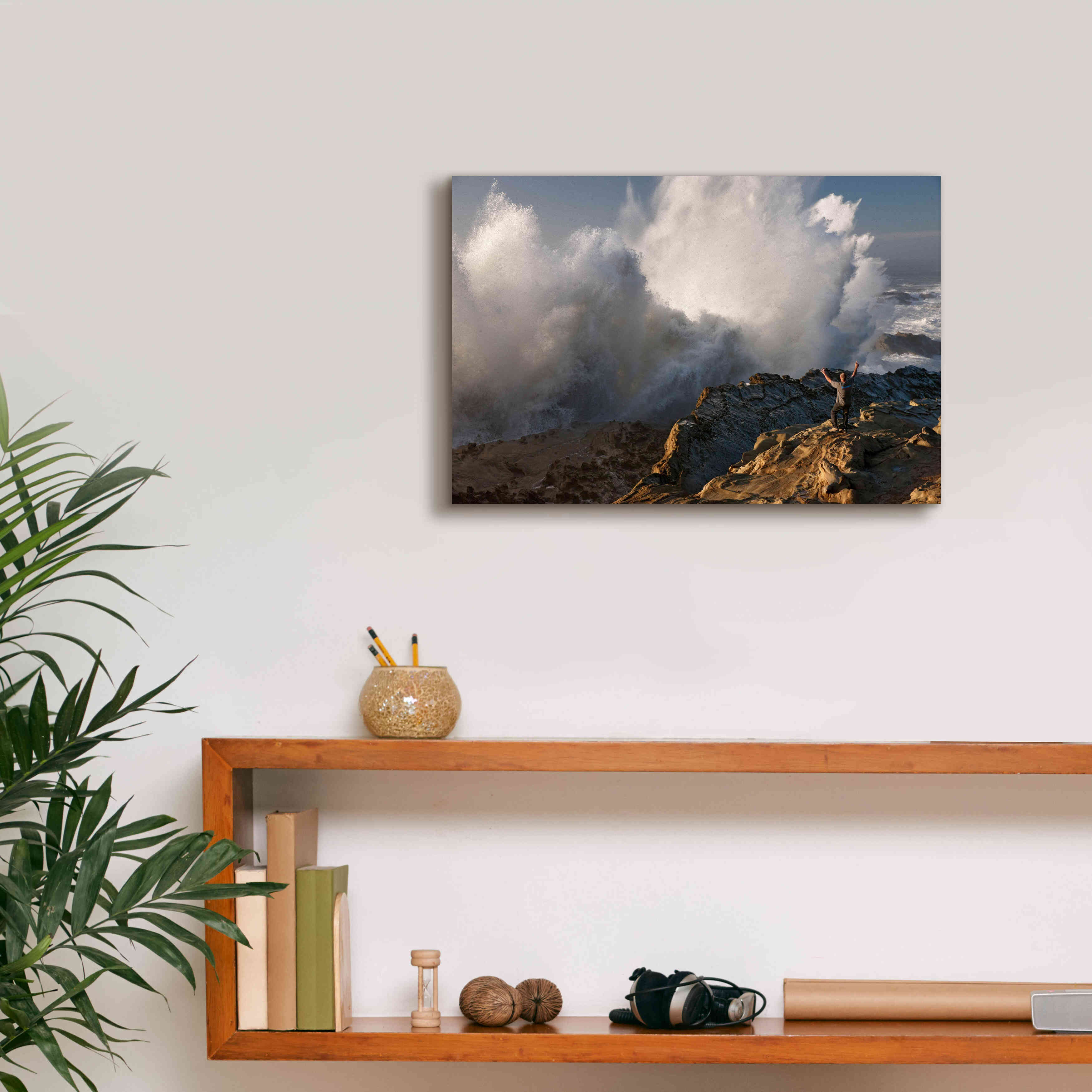 'Oregon Shore Acres Guy Huge Wave ' by Mike Jones, Giclee Canvas Wall Art,18 x 12