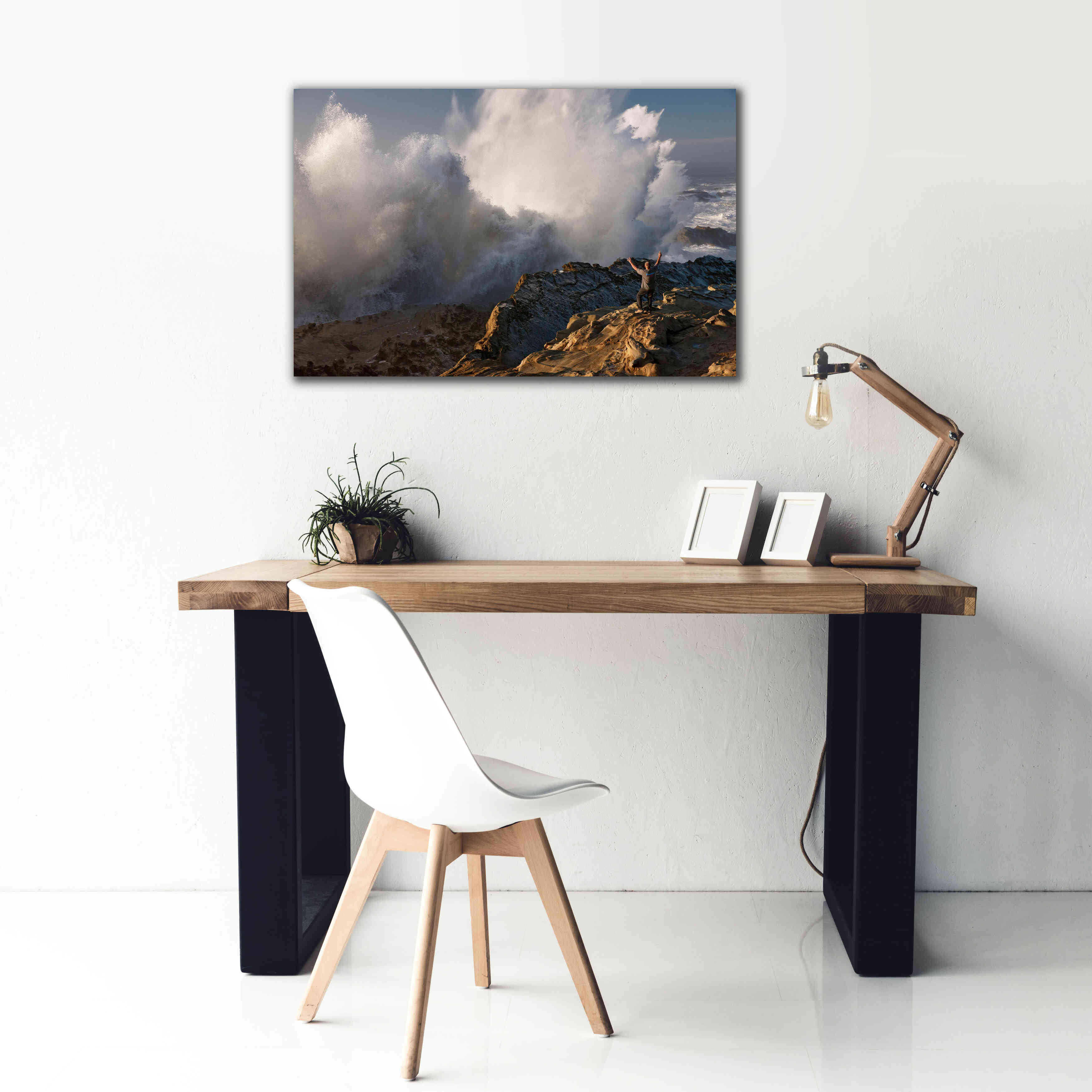 'Oregon Shore Acres Guy Huge Wave ' by Mike Jones, Giclee Canvas Wall Art,40 x 26