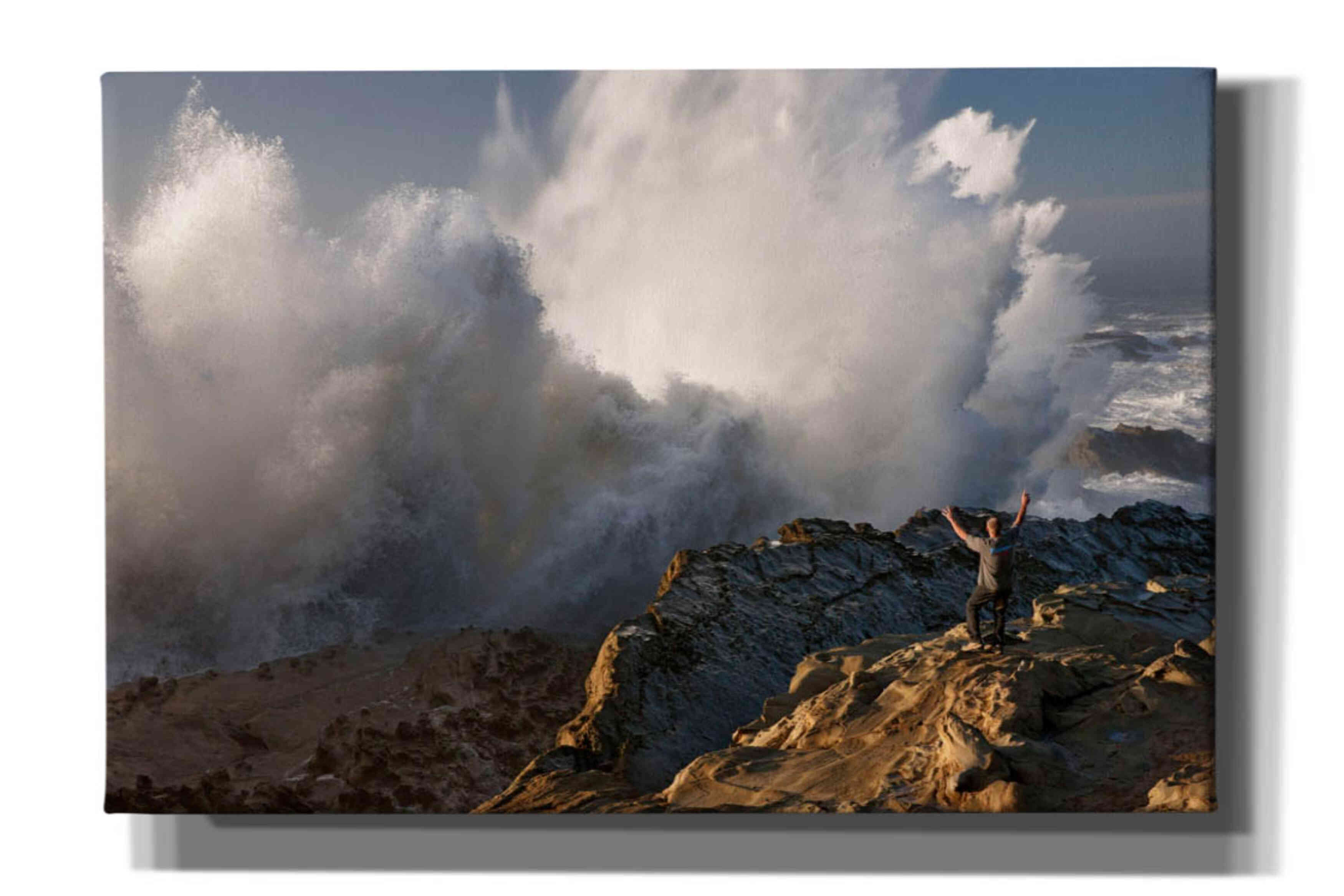 'Oregon Shore Acres Guy Huge Wave ' by Mike Jones, Giclee Canvas Wall Art