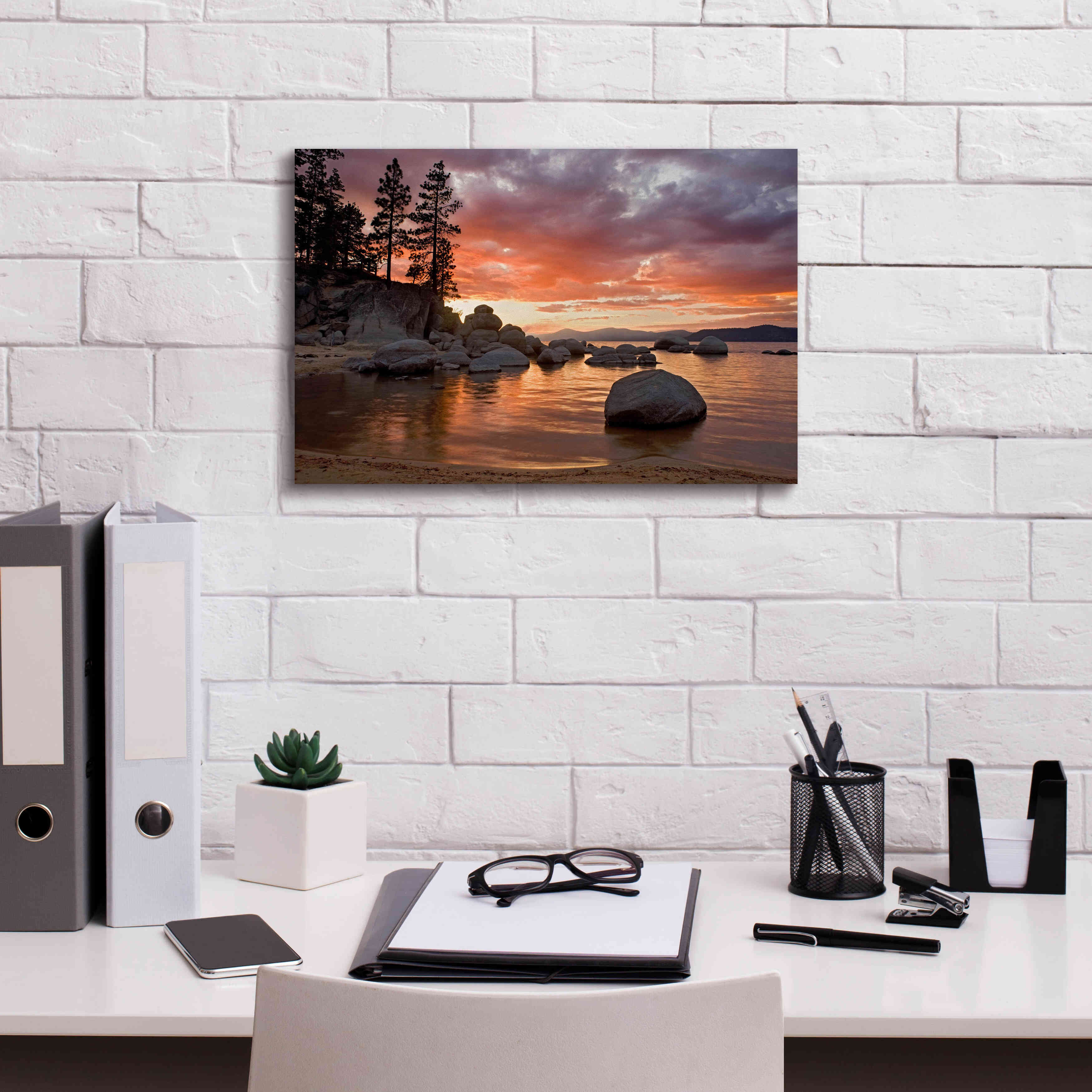 'Sand Harbor Sunset' by Mike Jones, Giclee Canvas Wall Art,18 x 12