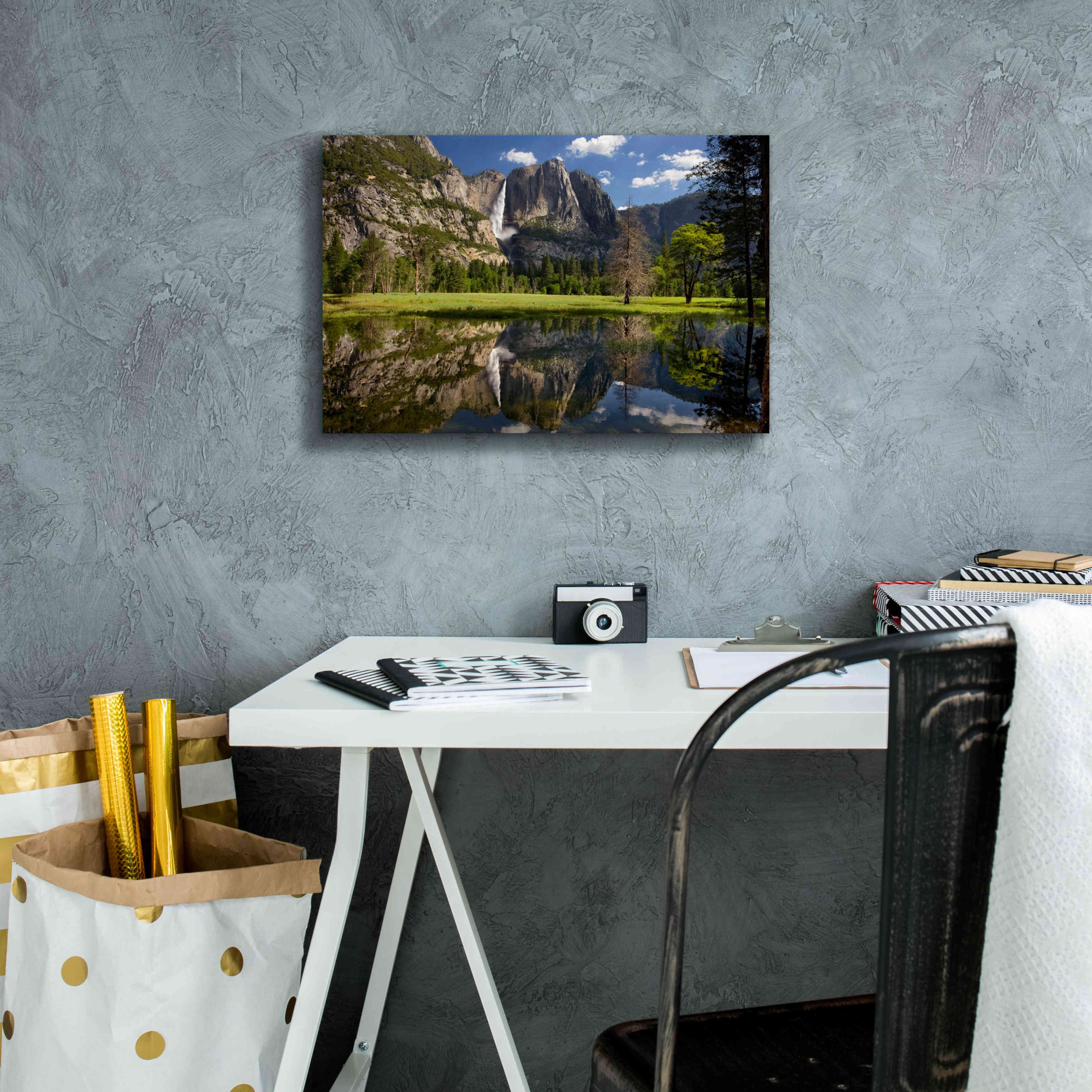 'Yosemite Falls Reflection' by Mike Jones, Giclee Canvas Wall Art,18 x 12