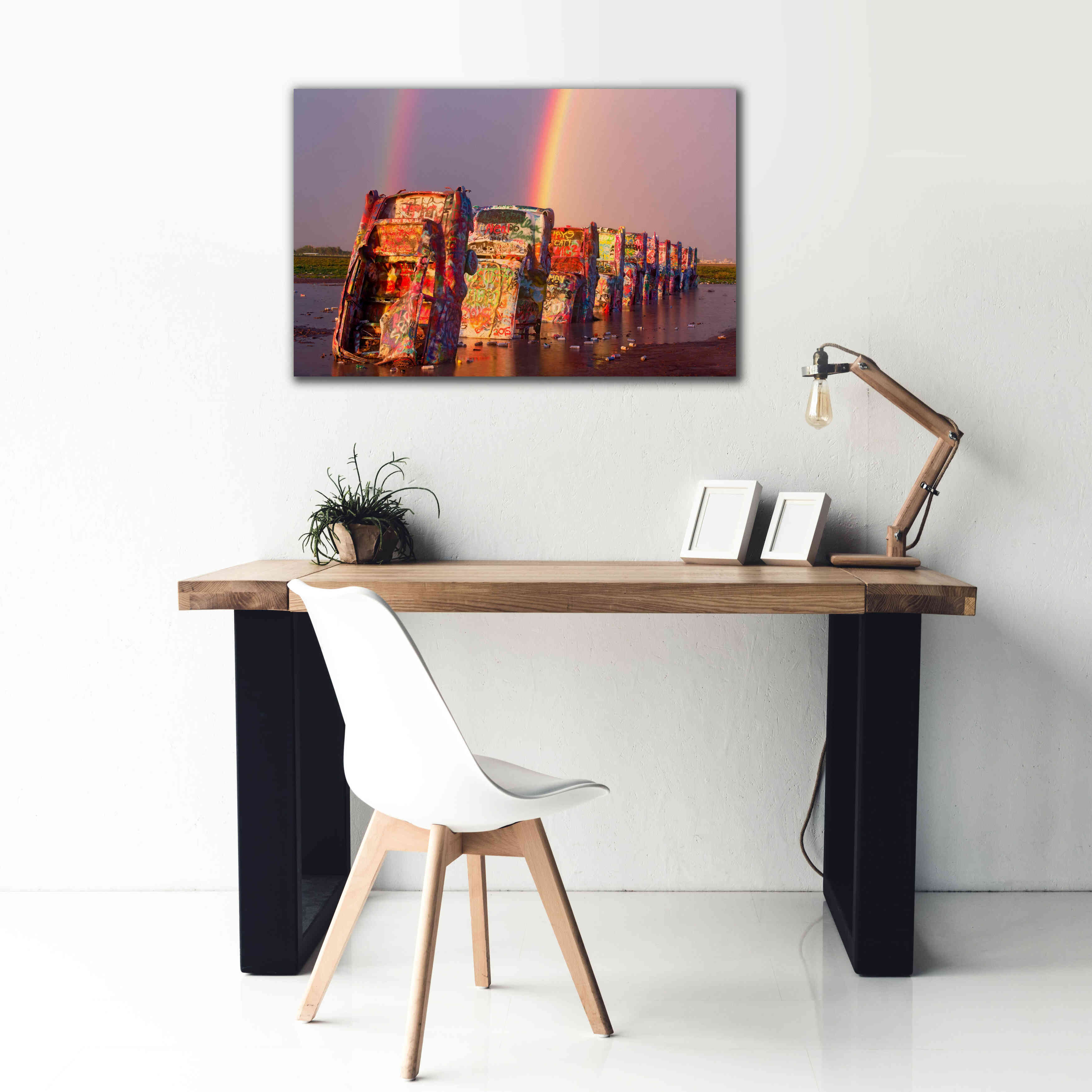 'Cadillac Ranch Rainbow' by Mike Jones, Giclee Canvas Wall Art,40 x 26