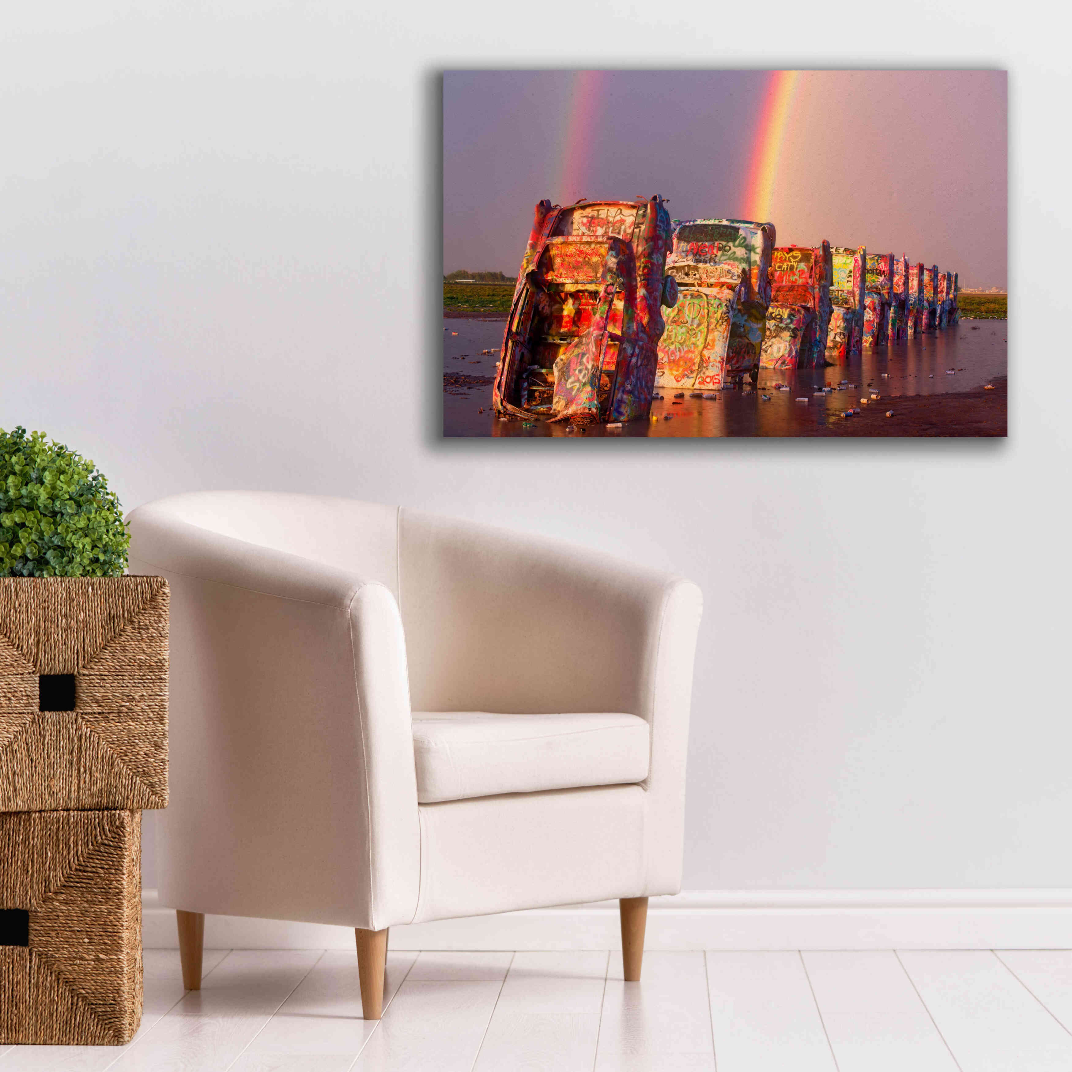 'Cadillac Ranch Rainbow' by Mike Jones, Giclee Canvas Wall Art,40 x 26