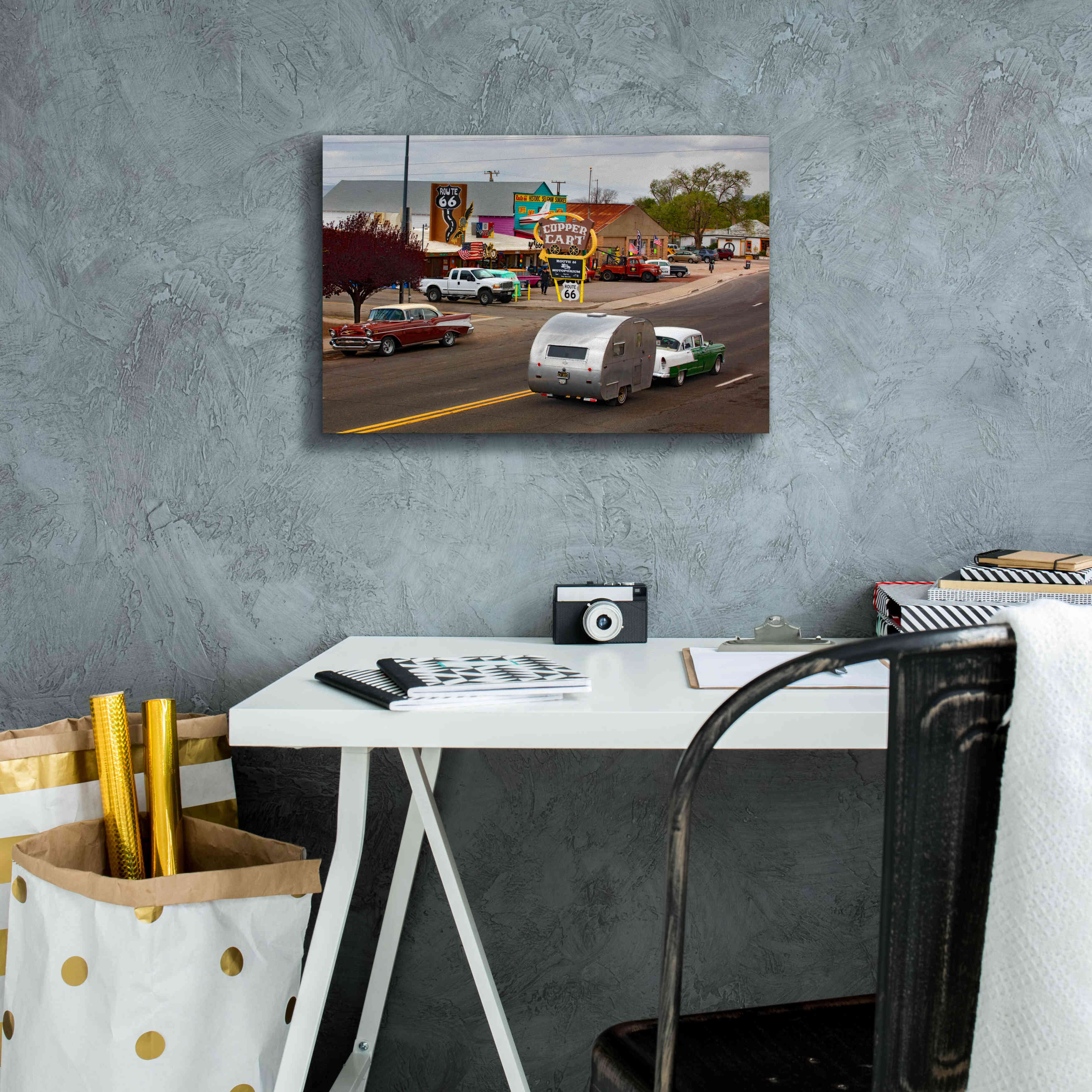 'Route 66 Fun Run Motoporium' by Mike Jones, Giclee Canvas Wall Art,18 x 12