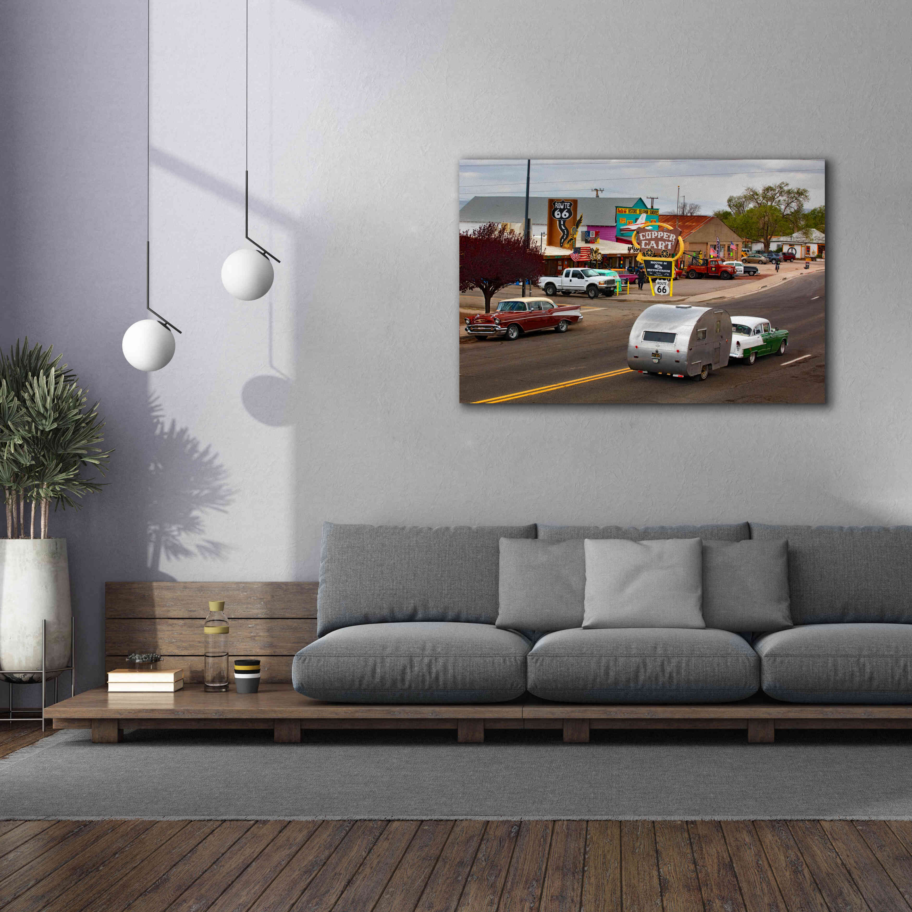 'Route 66 Fun Run Motoporium' by Mike Jones, Giclee Canvas Wall Art,60 x 40