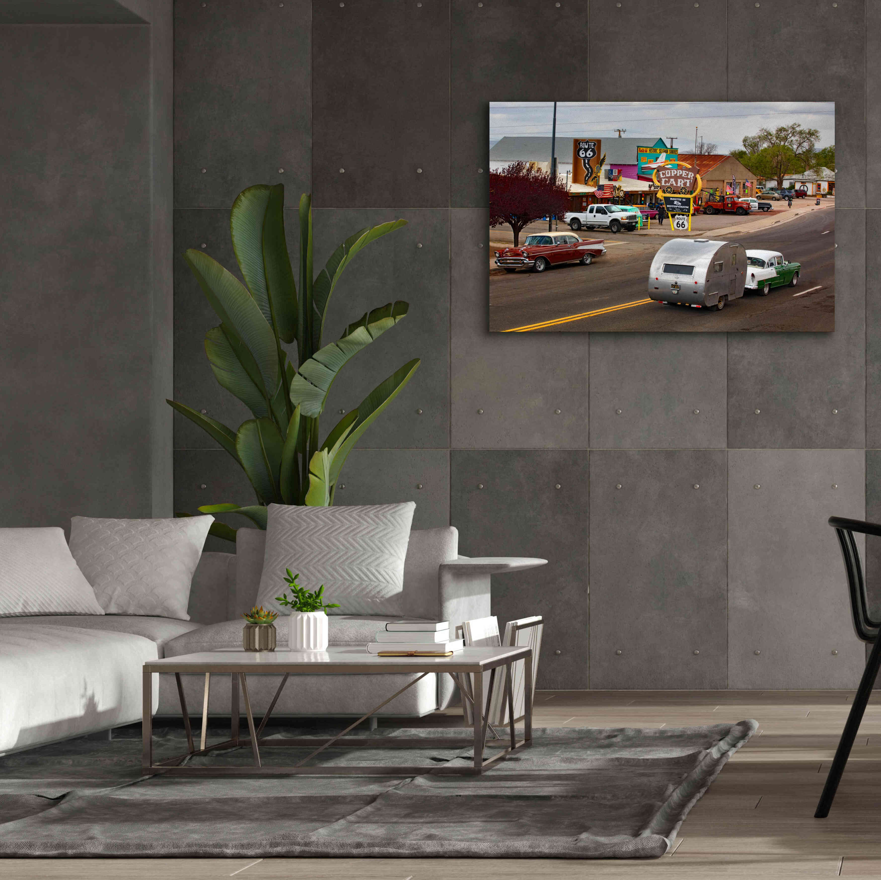 'Route 66 Fun Run Motoporium' by Mike Jones, Giclee Canvas Wall Art,60 x 40