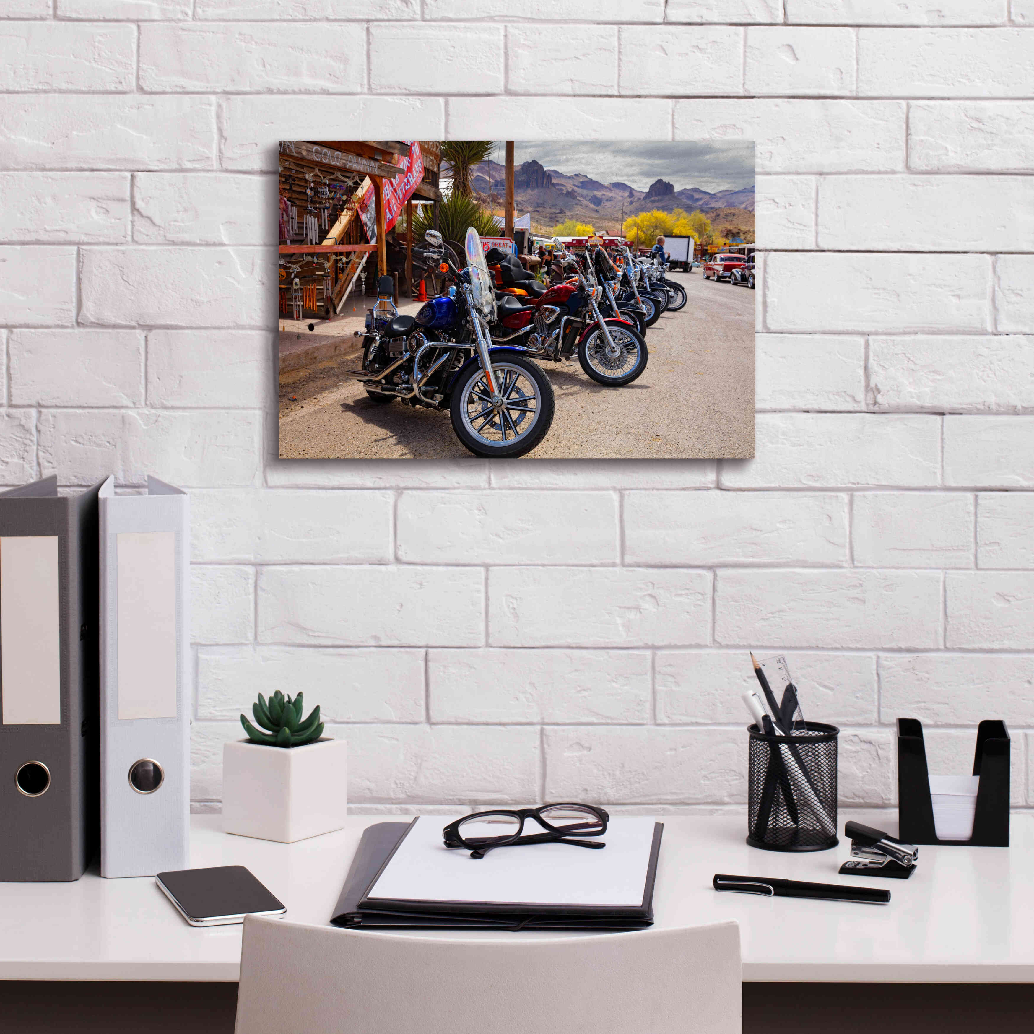 'Route 66 Fun Run Oatman Motorcycles' by Mike Jones, Giclee Canvas Wall Art,18 x 12