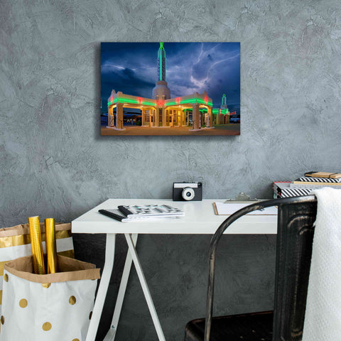 Image of 'Route 66 Shamrock Texas Conoco Lightning' by Mike Jones, Giclee Canvas Wall Art,18 x 12