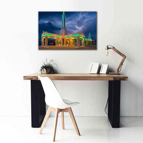 Image of 'Route 66 Shamrock Texas Conoco Lightning' by Mike Jones, Giclee Canvas Wall Art,40 x 26