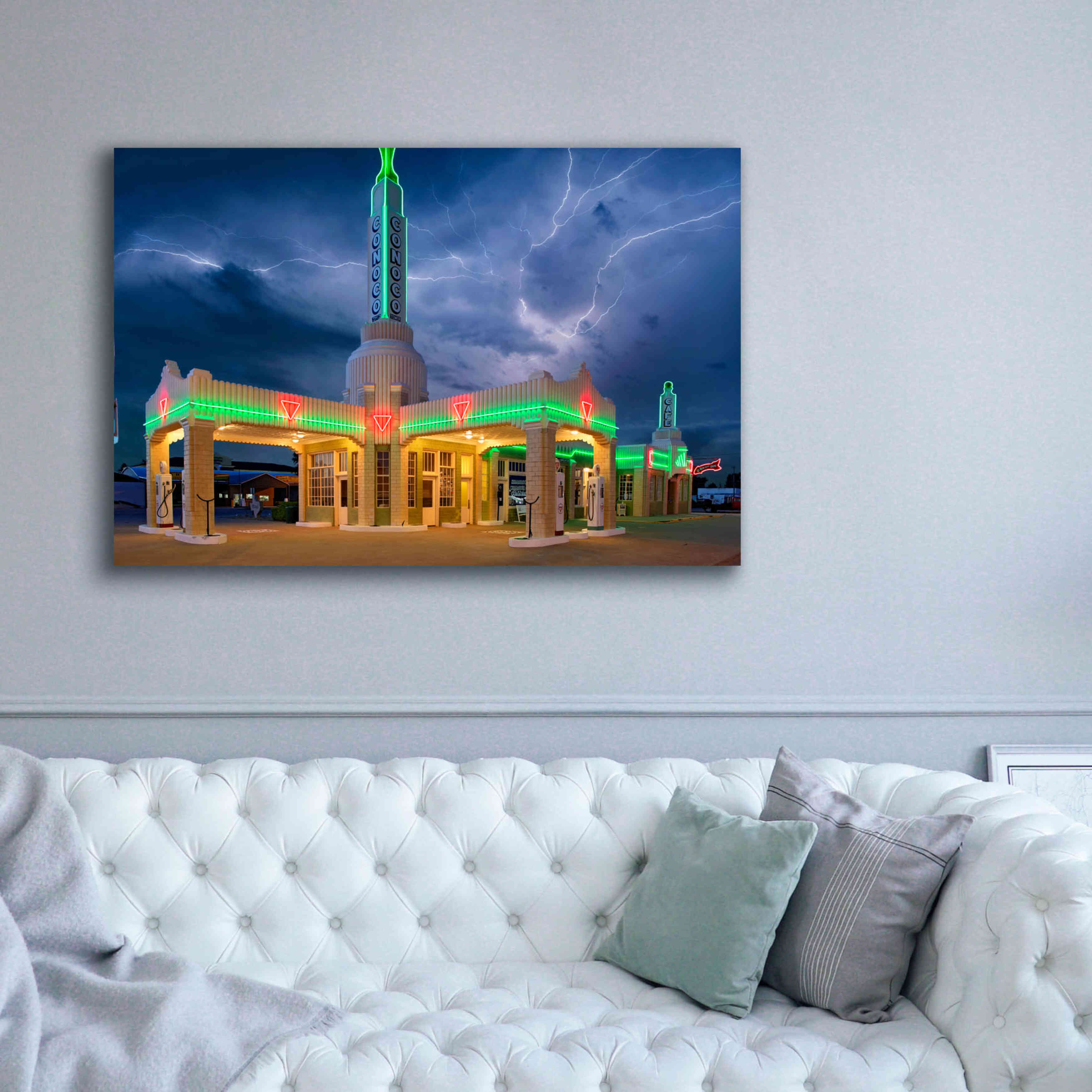 'Route 66 Shamrock Texas Conoco Lightning' by Mike Jones, Giclee Canvas Wall Art,60 x 40