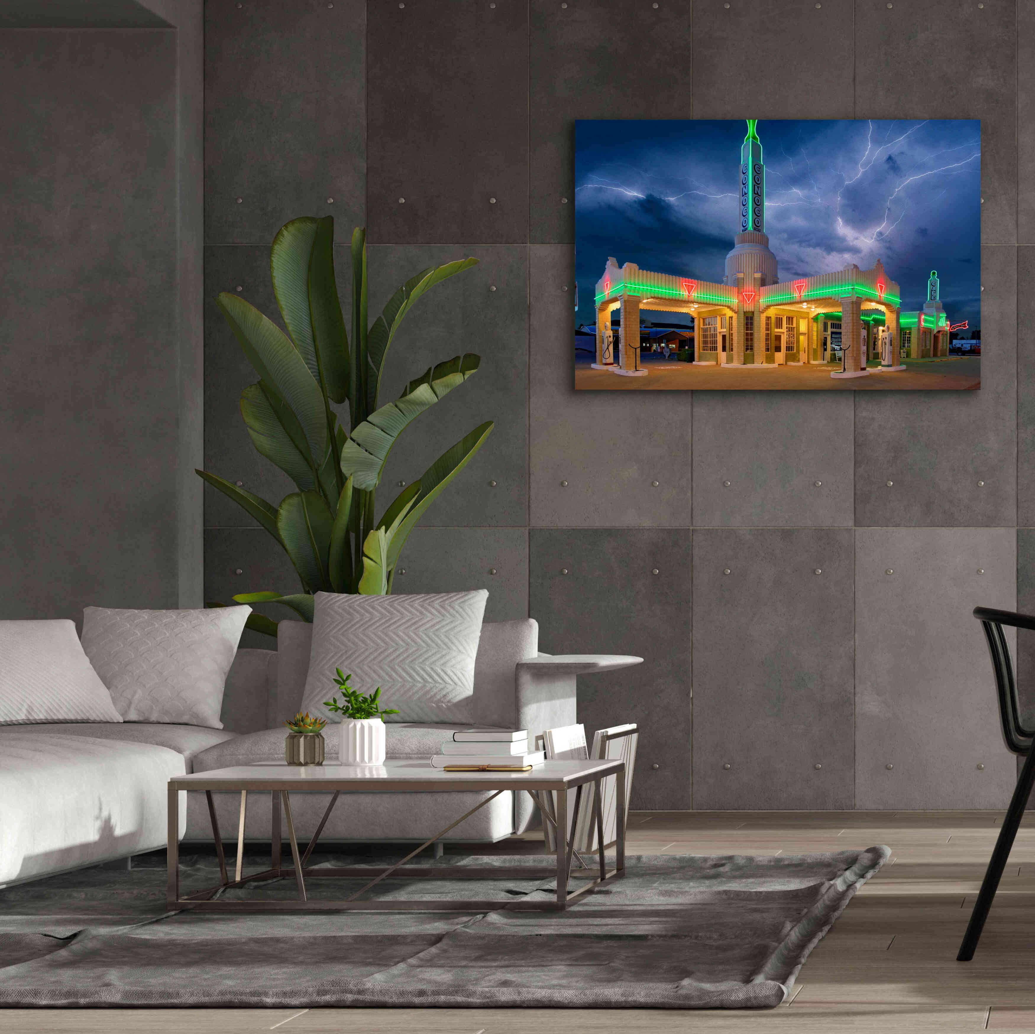 'Route 66 Shamrock Texas Conoco Lightning' by Mike Jones, Giclee Canvas Wall Art,60 x 40
