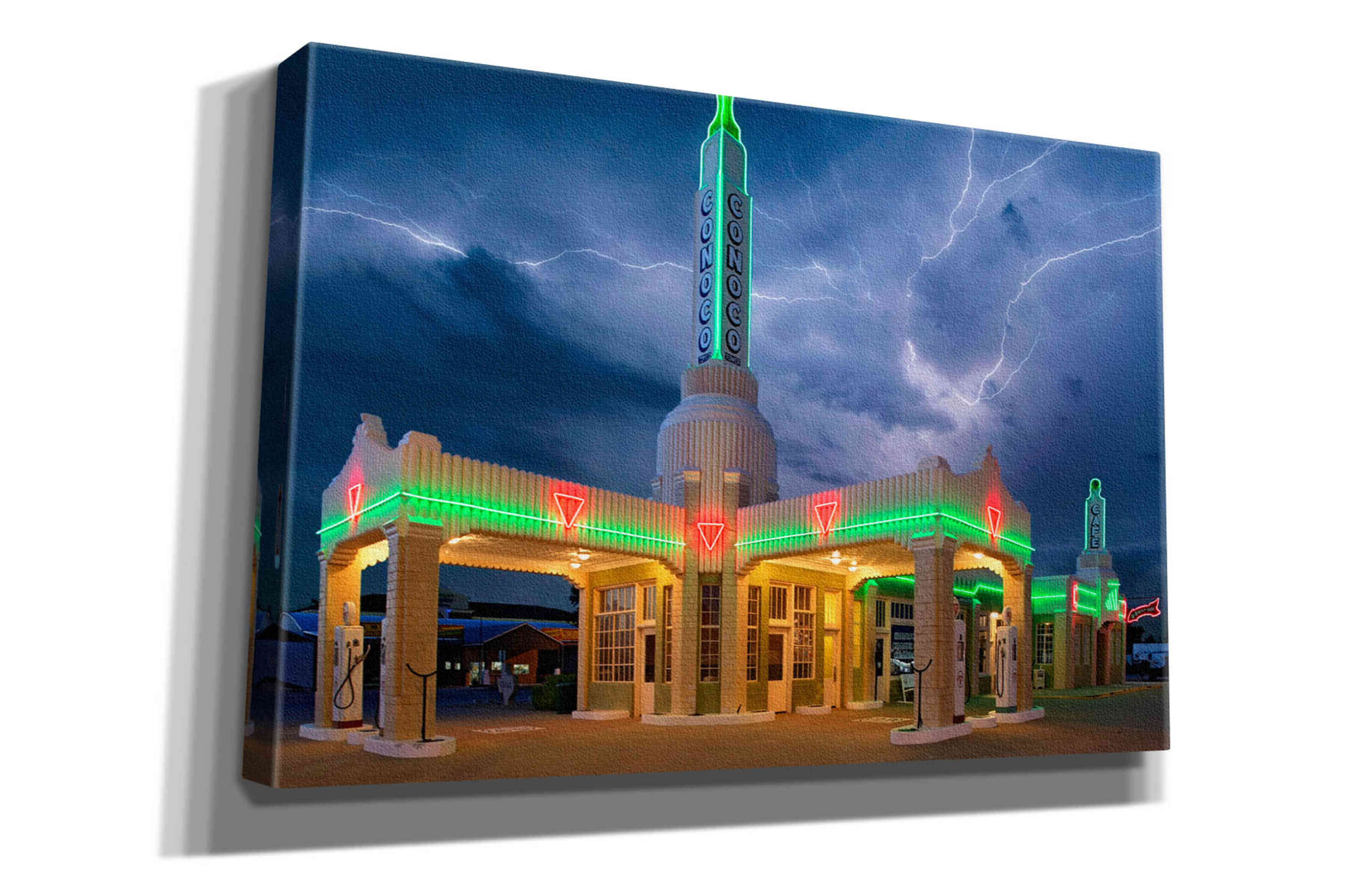 'Route 66 Shamrock Texas Conoco Lightning' by Mike Jones, Giclee Canvas Wall Art
