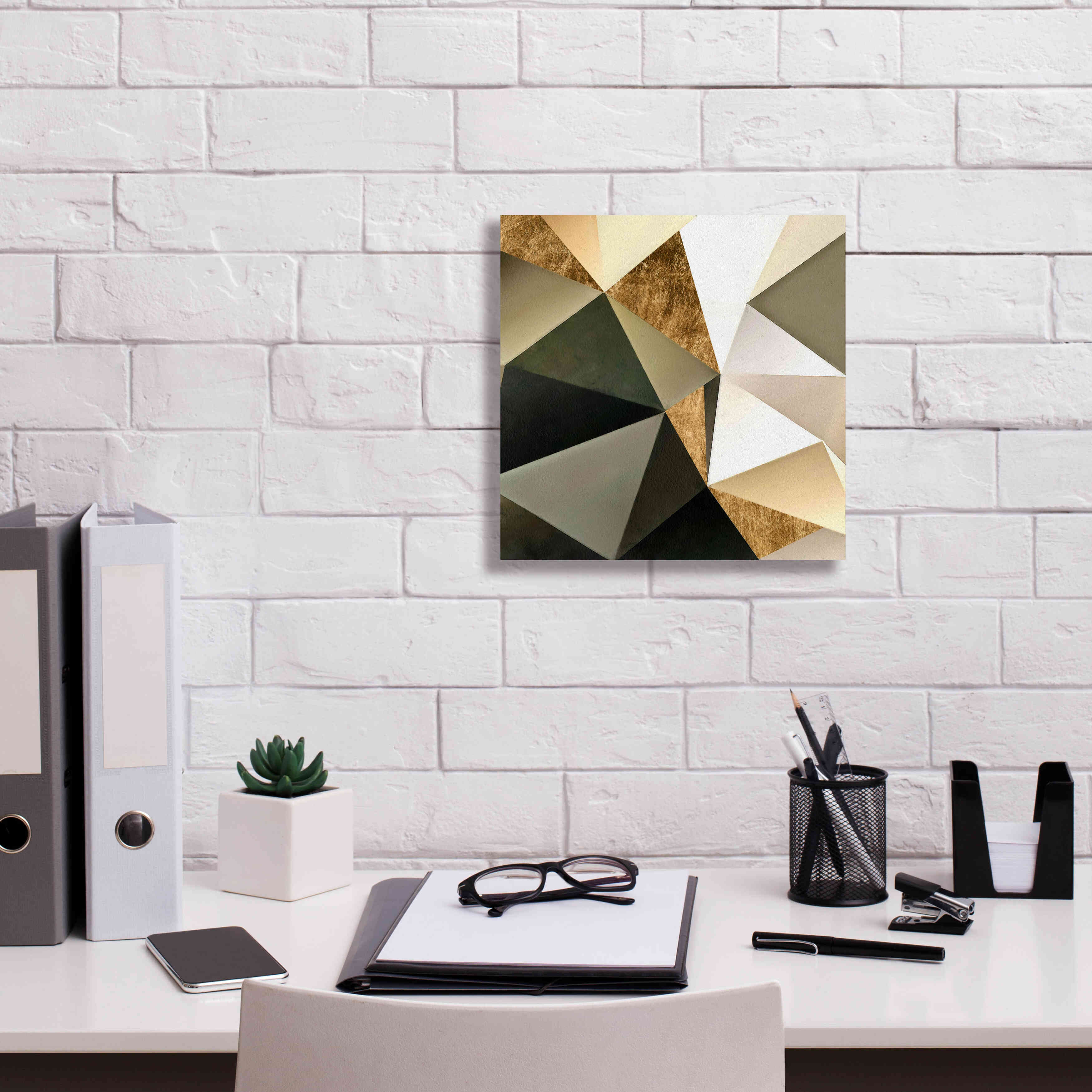 'Gold Polygon Wall I' by Alonzo Saunders, Giclee Canvas Wall Art,12 x 12