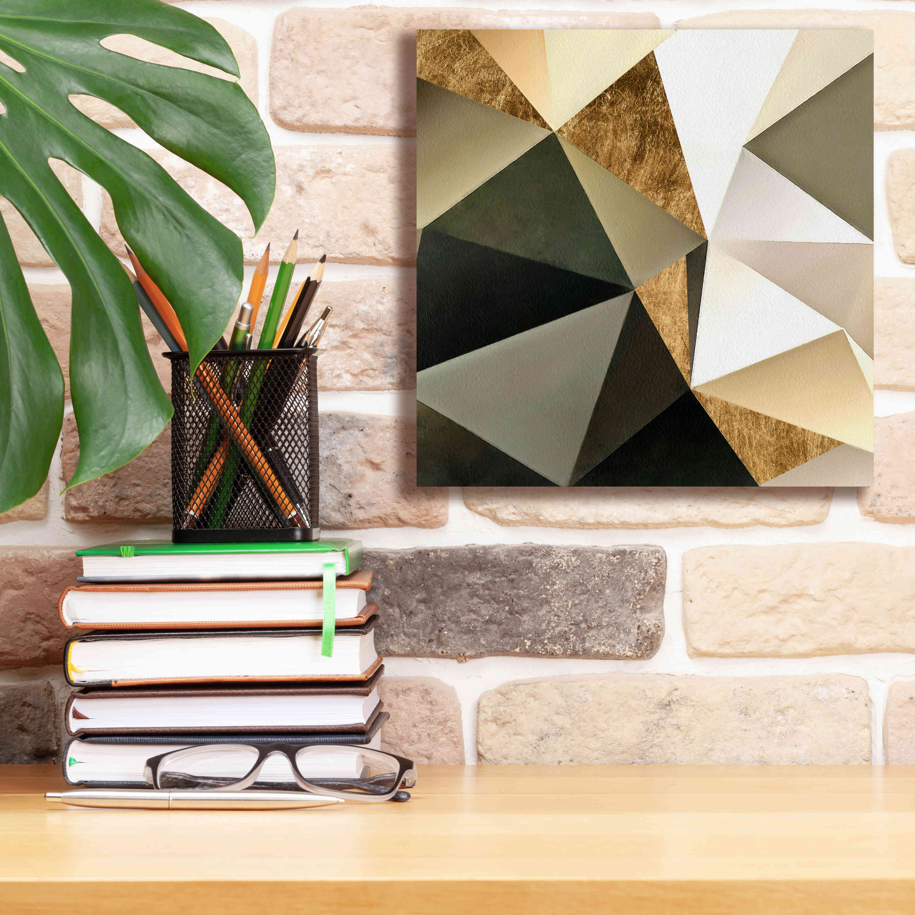 'Gold Polygon Wall I' by Alonzo Saunders, Giclee Canvas Wall Art,12 x 12