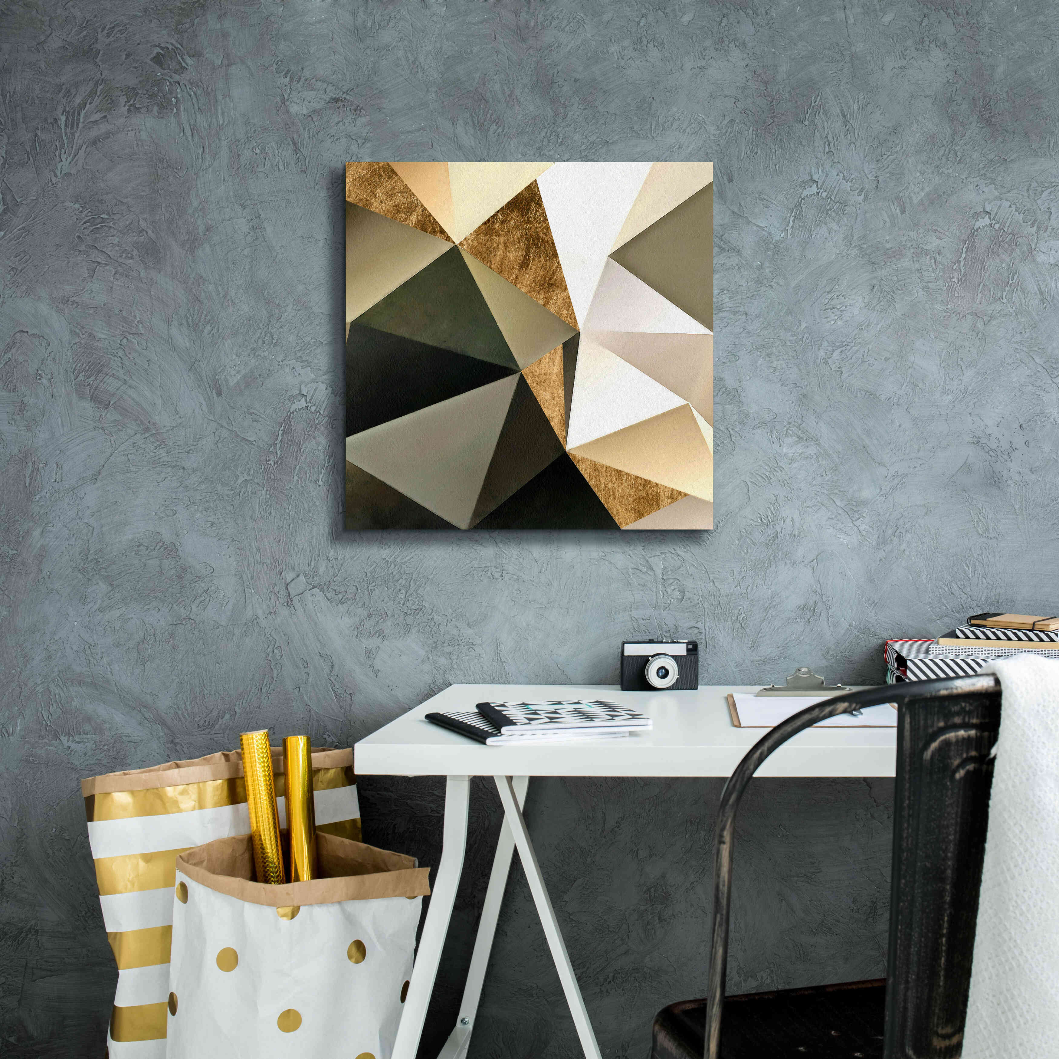 'Gold Polygon Wall I' by Alonzo Saunders, Giclee Canvas Wall Art,18 x 18