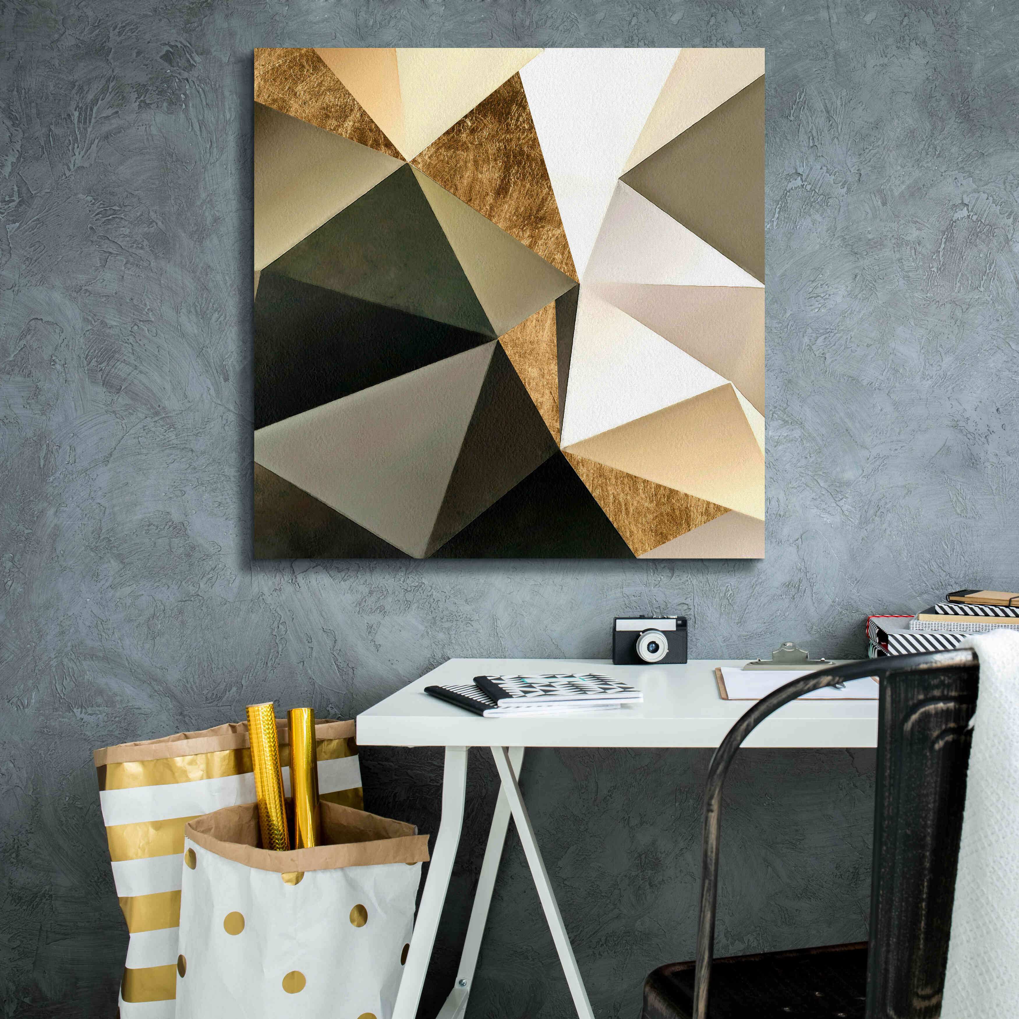'Gold Polygon Wall I' by Alonzo Saunders, Giclee Canvas Wall Art,26 x 26