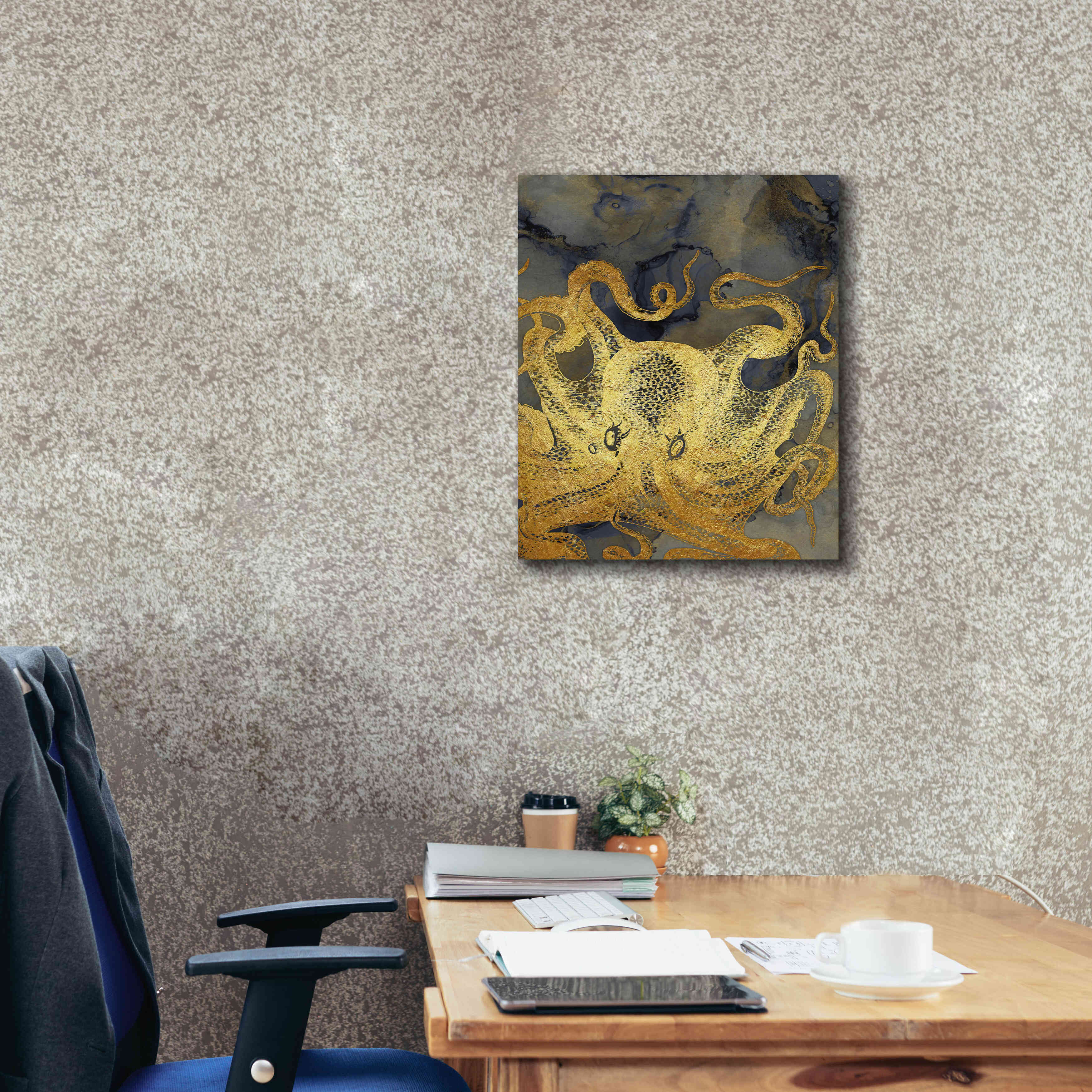 'Octopus Ink Gold & Blue II' by Christine Zalewski, Giclee Canvas Wall Art,20x24