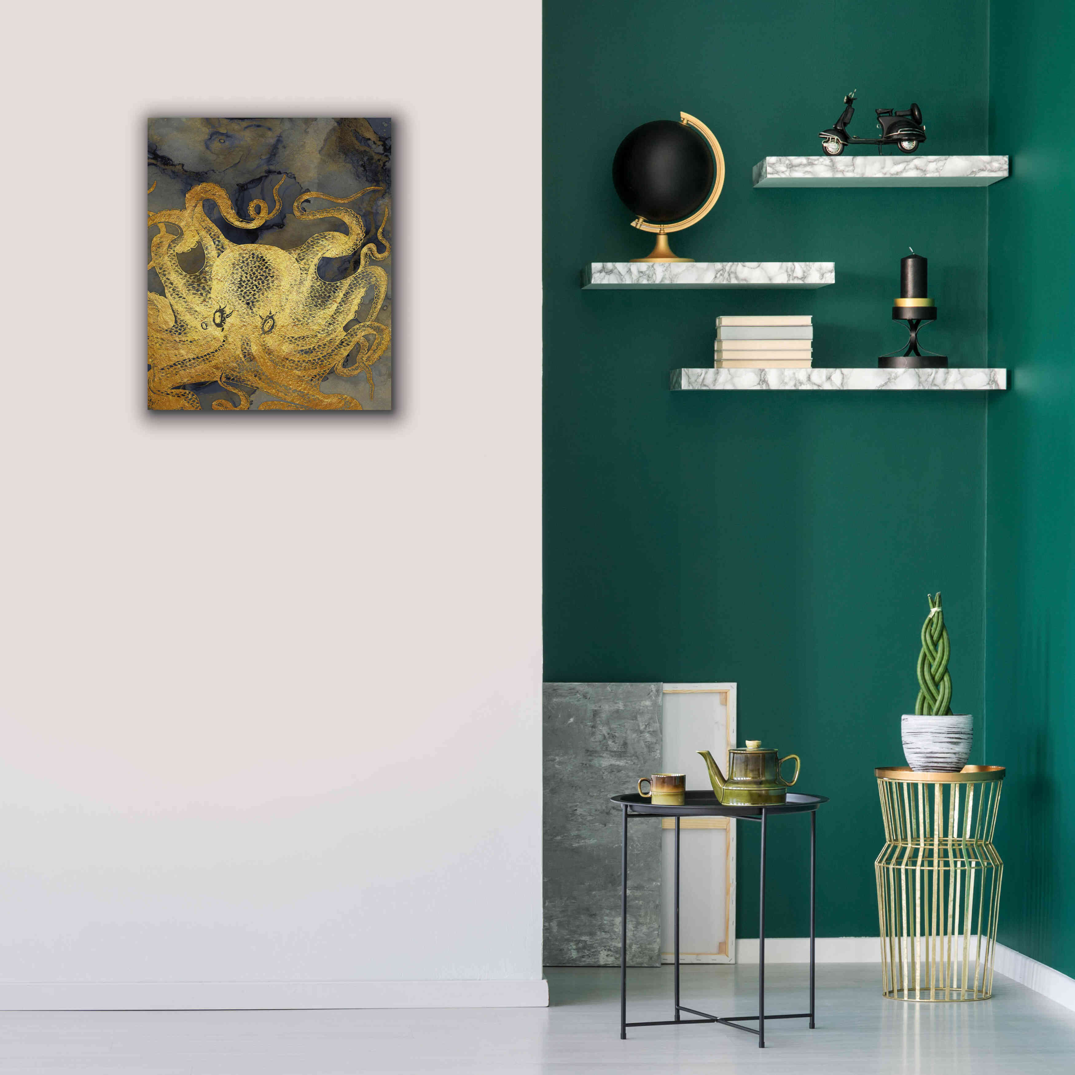 'Octopus Ink Gold & Blue II' by Christine Zalewski, Giclee Canvas Wall Art,20x24