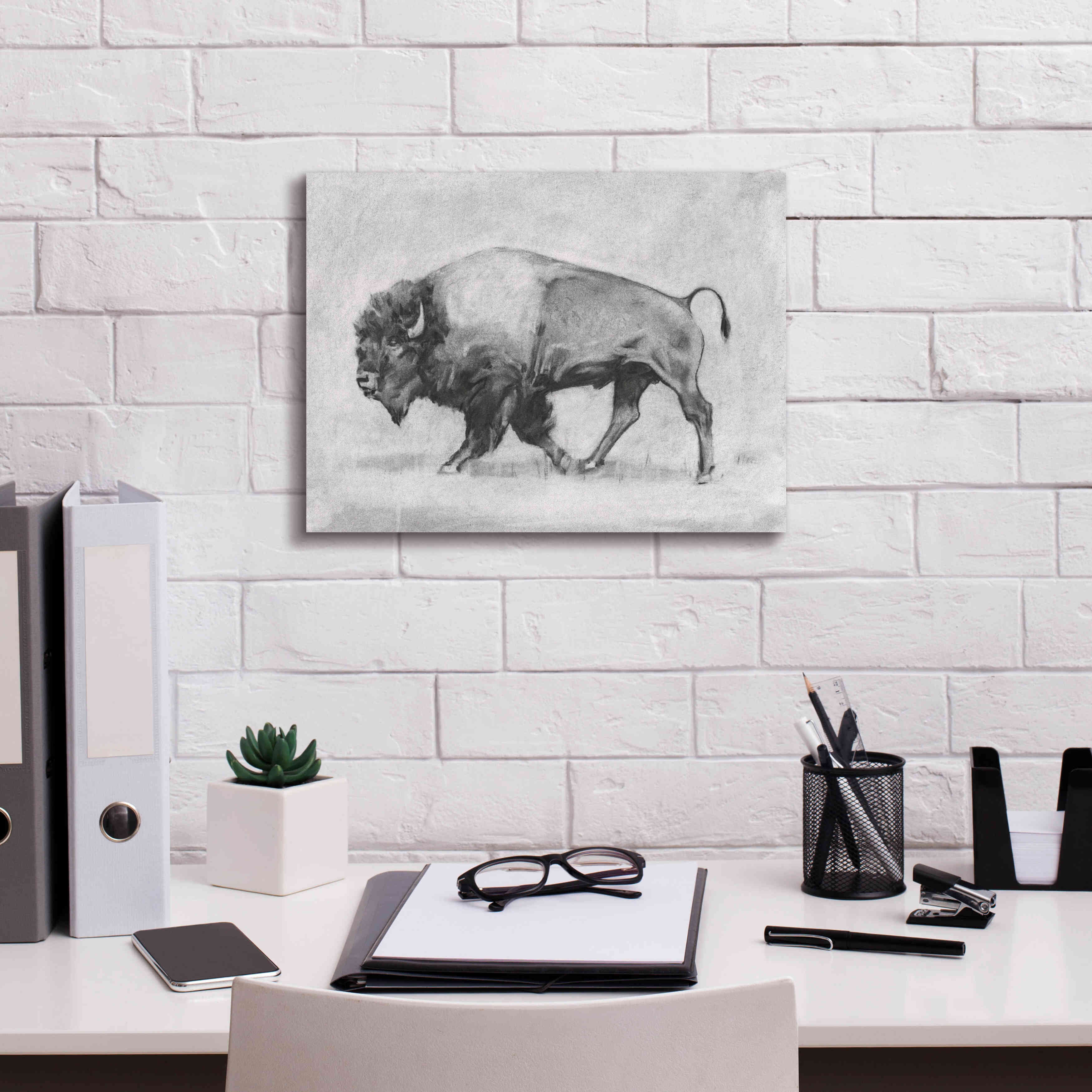 'Wild Bison Study II' by Emma Scarvey, Giclee Canvas Wall Art,16 x 12
