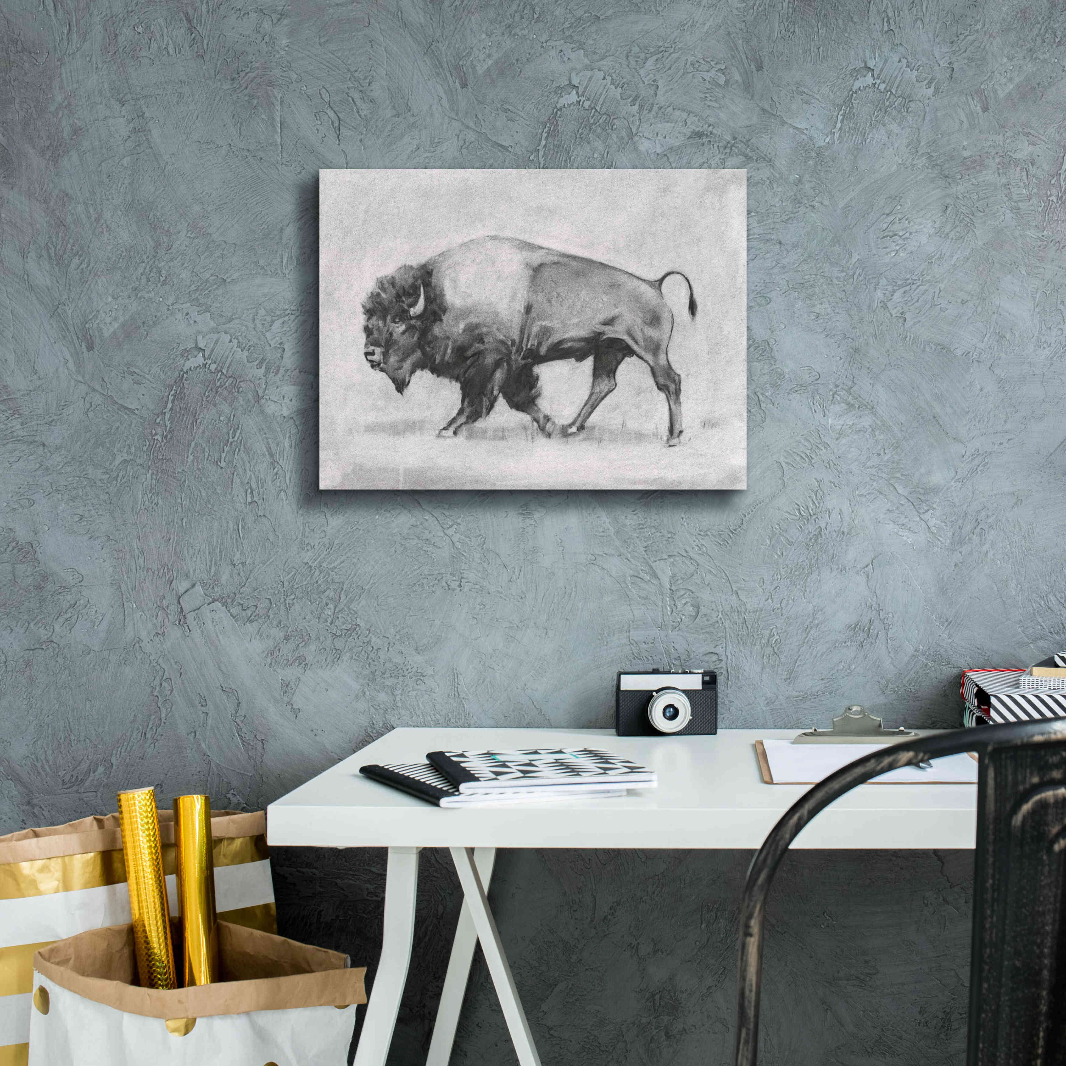 'Wild Bison Study II' by Emma Scarvey, Giclee Canvas Wall Art,16 x 12