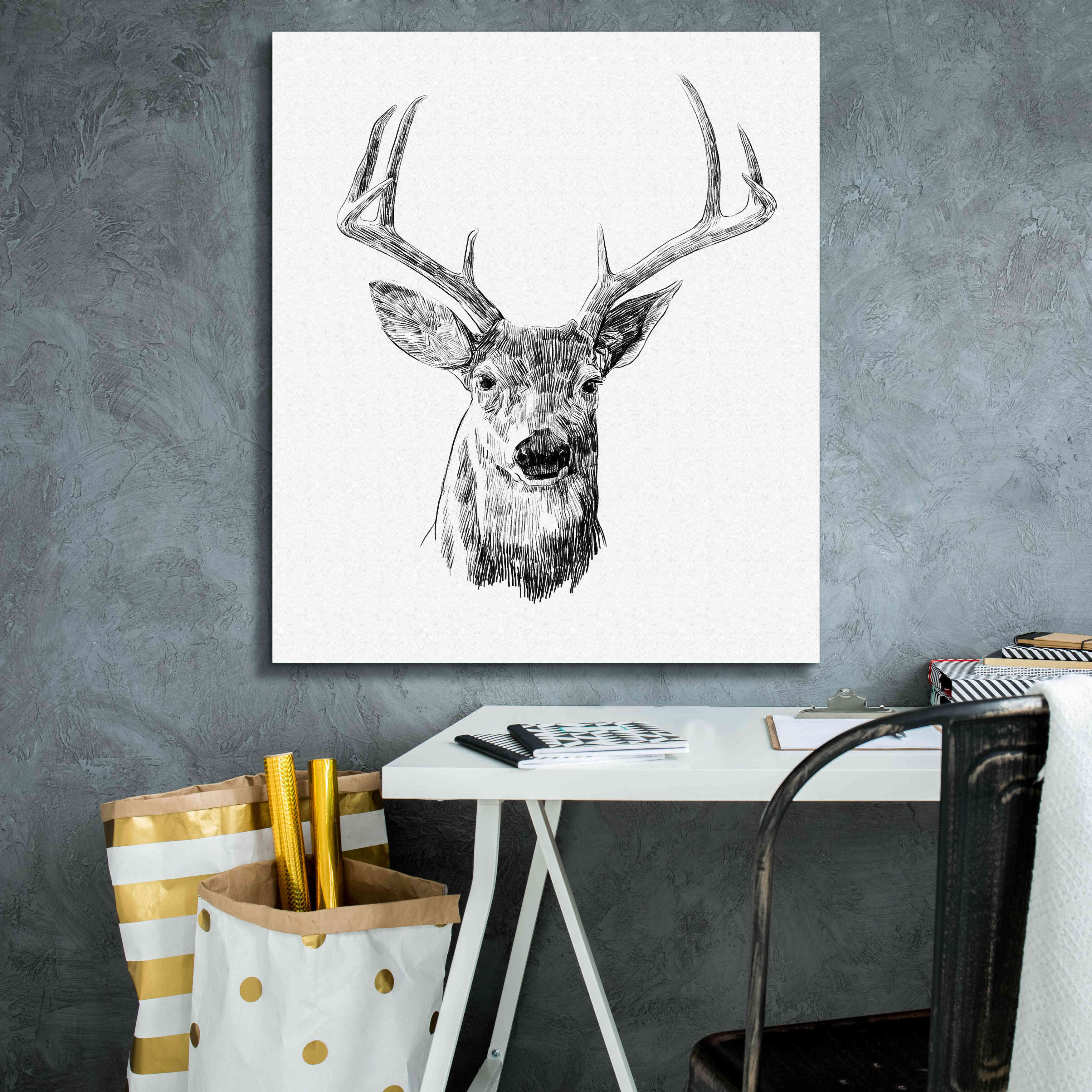 'Young Buck Sketch III' by Emma Scarvey, Giclee Canvas Wall Art,26 x 30