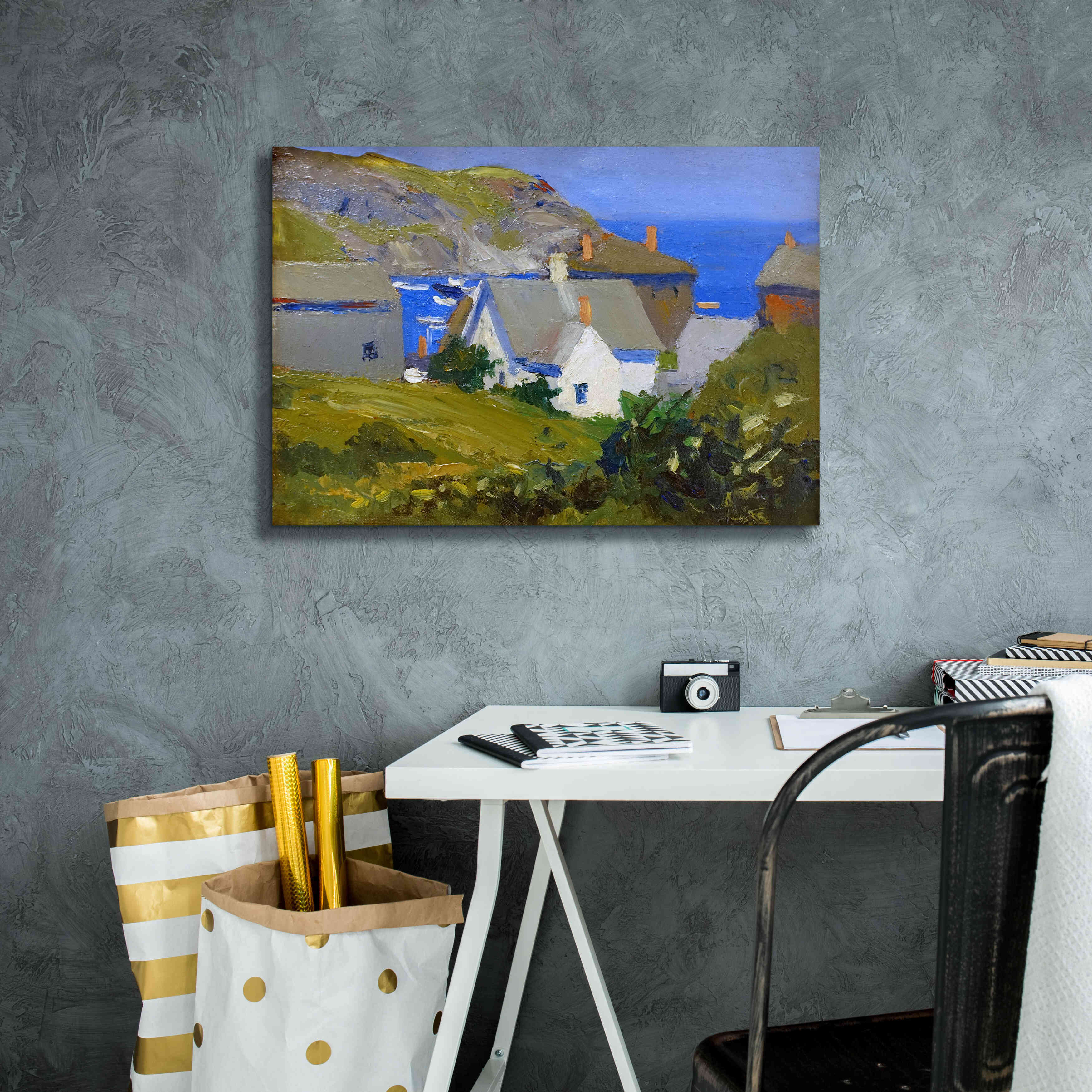'Monhegan Houses, Maine, 1916-1919' by Edward Hopper, Giclee Canvas Wall Art,26x18
