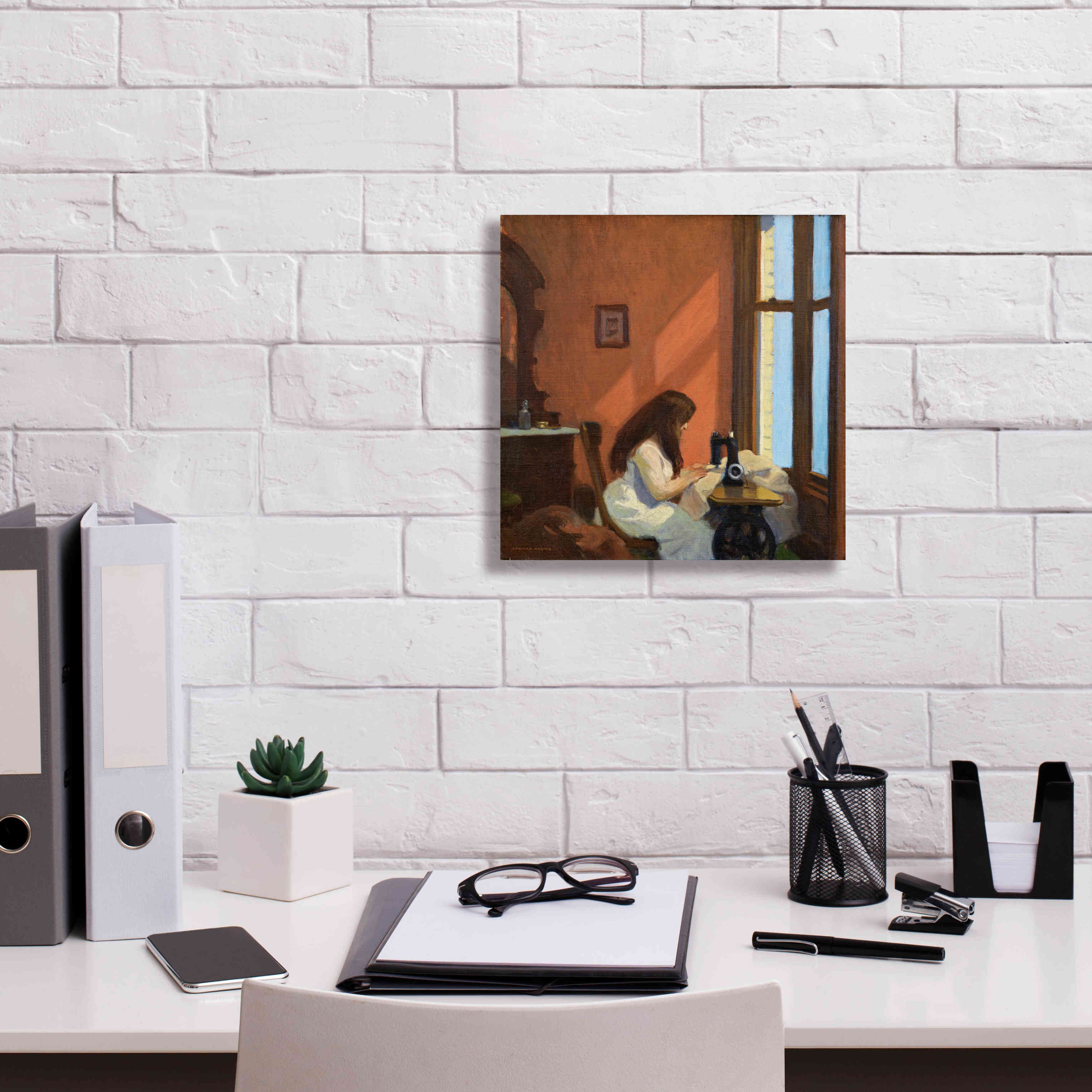 'Girl At Sewing Maching, 1921' by Edward Hopper, Giclee Canvas Wall Art,12x12