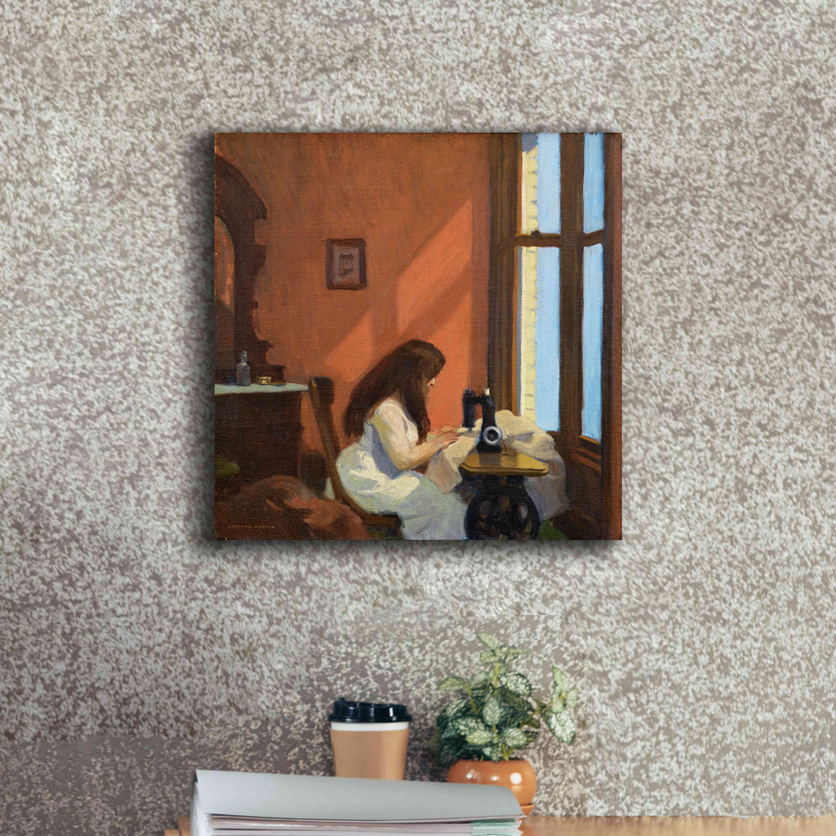 'Girl At Sewing Maching, 1921' by Edward Hopper, Giclee Canvas Wall Art,18x18