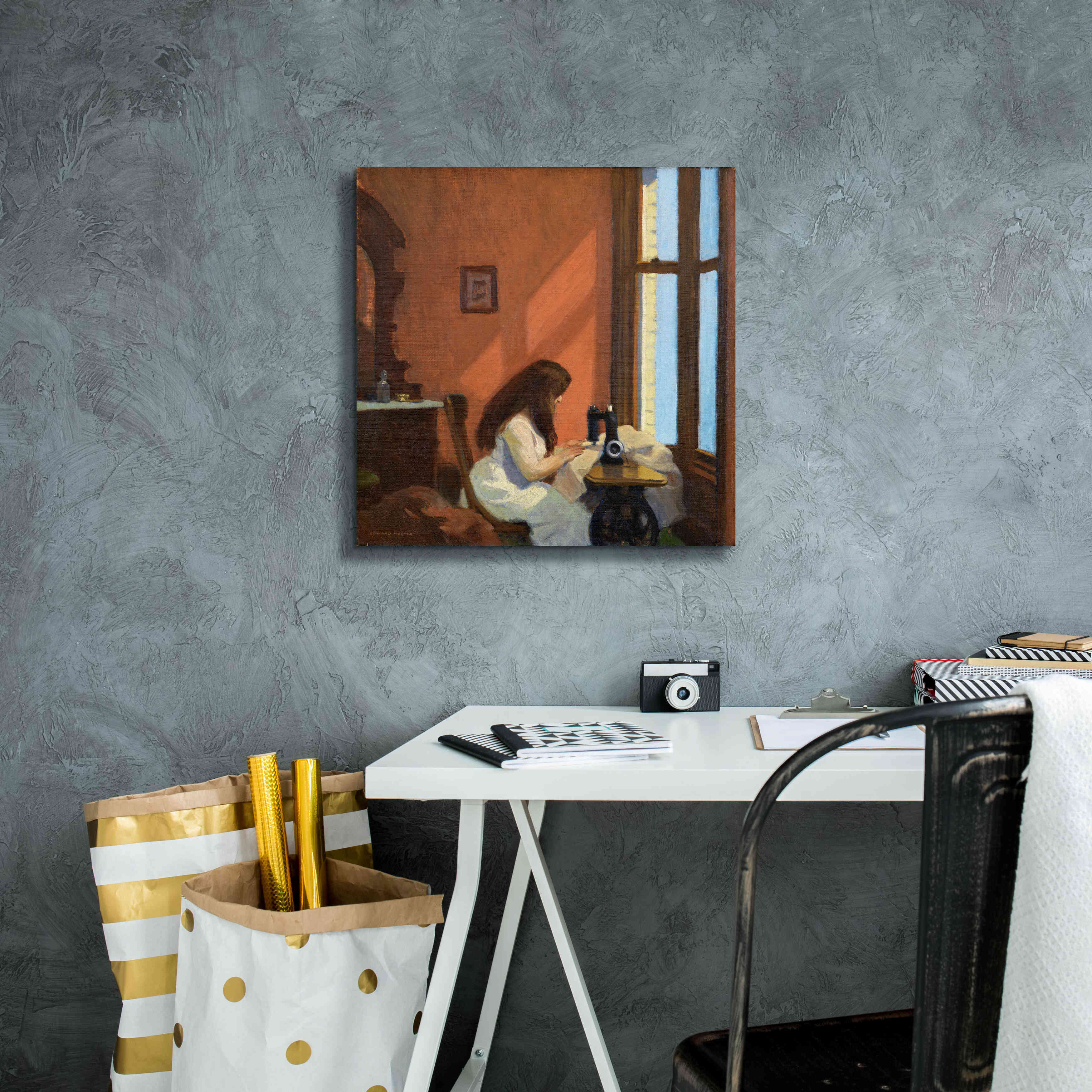 'Girl At Sewing Maching, 1921' by Edward Hopper, Giclee Canvas Wall Art,18x18