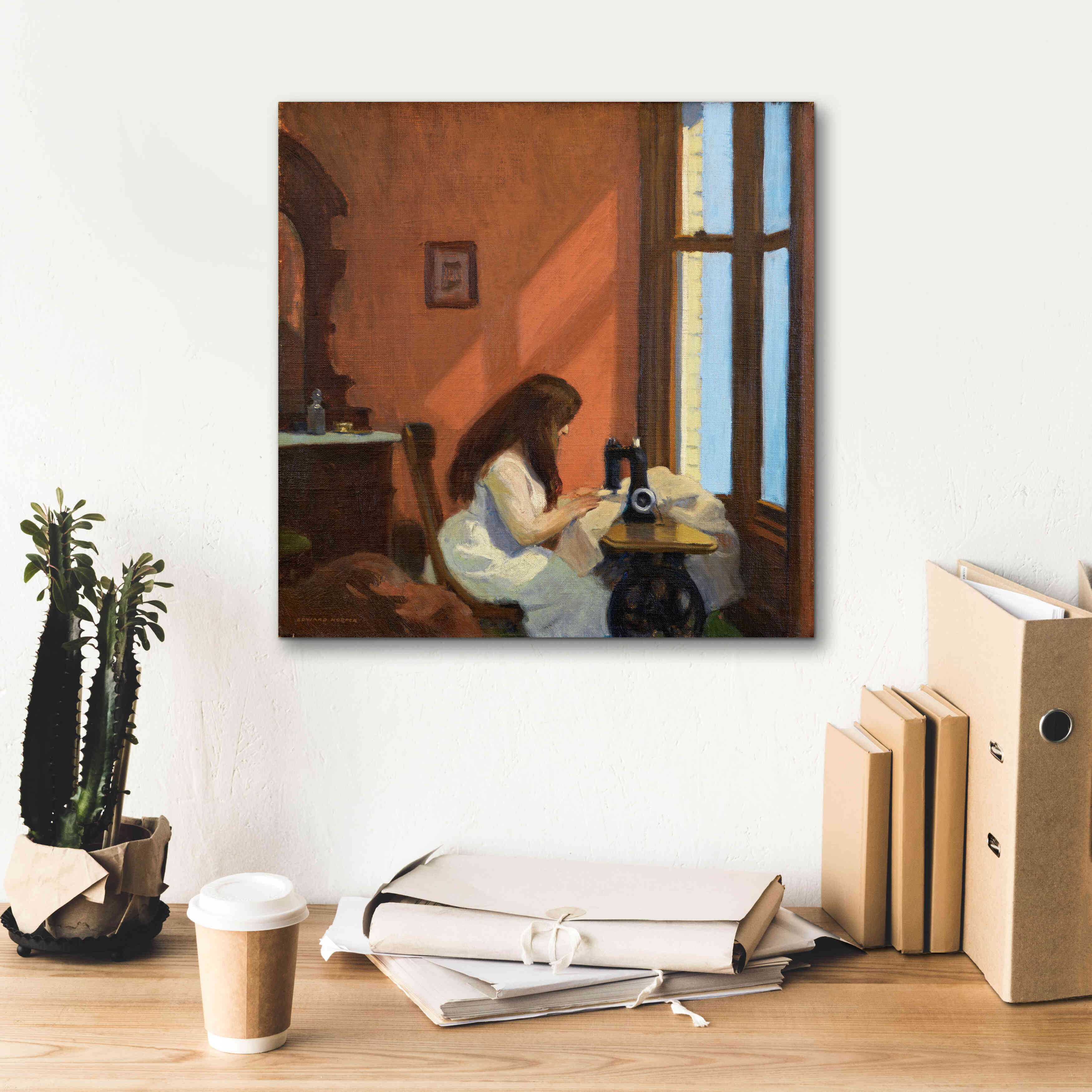 'Girl At Sewing Maching, 1921' by Edward Hopper, Giclee Canvas Wall Art,18x18