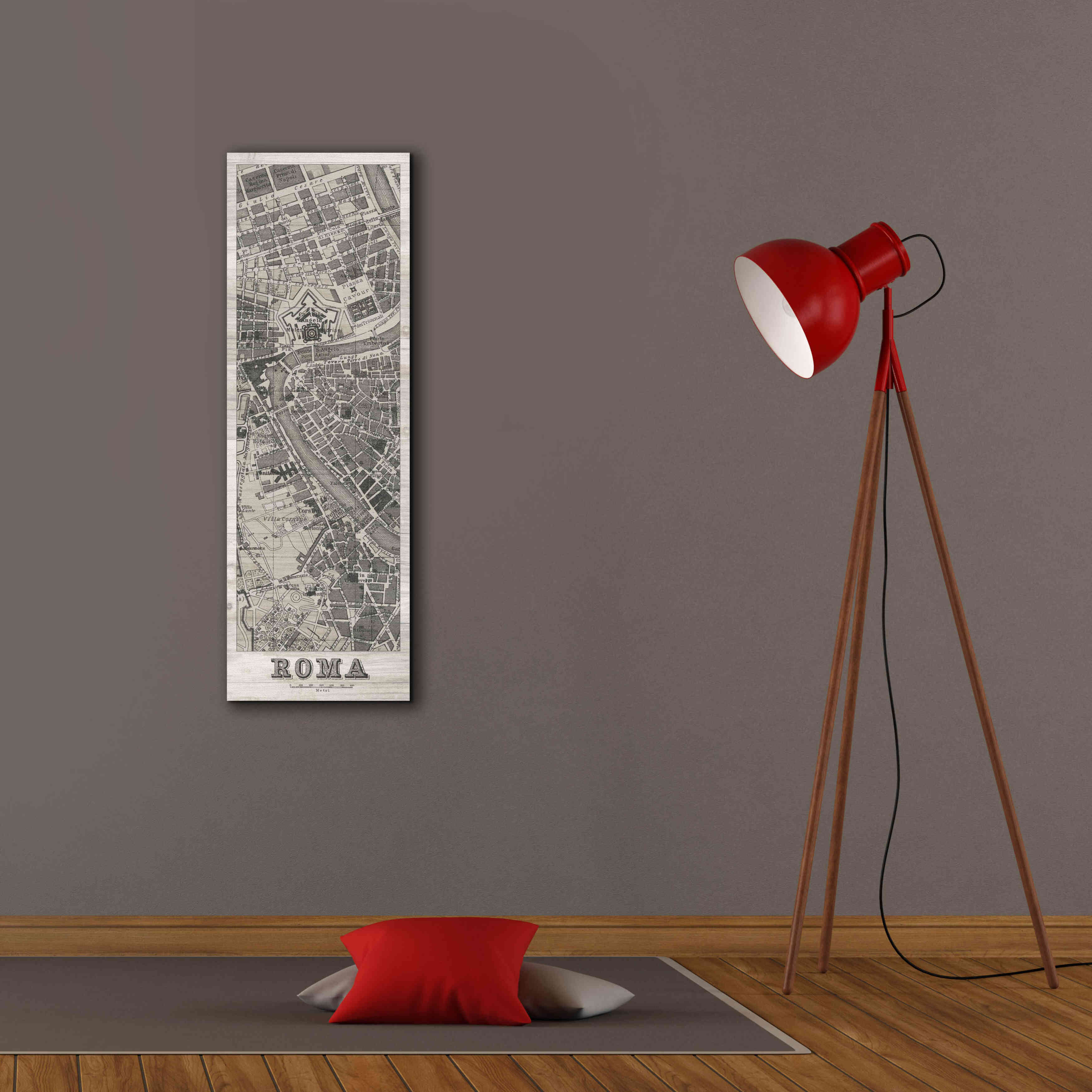 'Roma Map Panel on Wood' by Wild Apple Portfolio, Canvas Wall Art,12x36