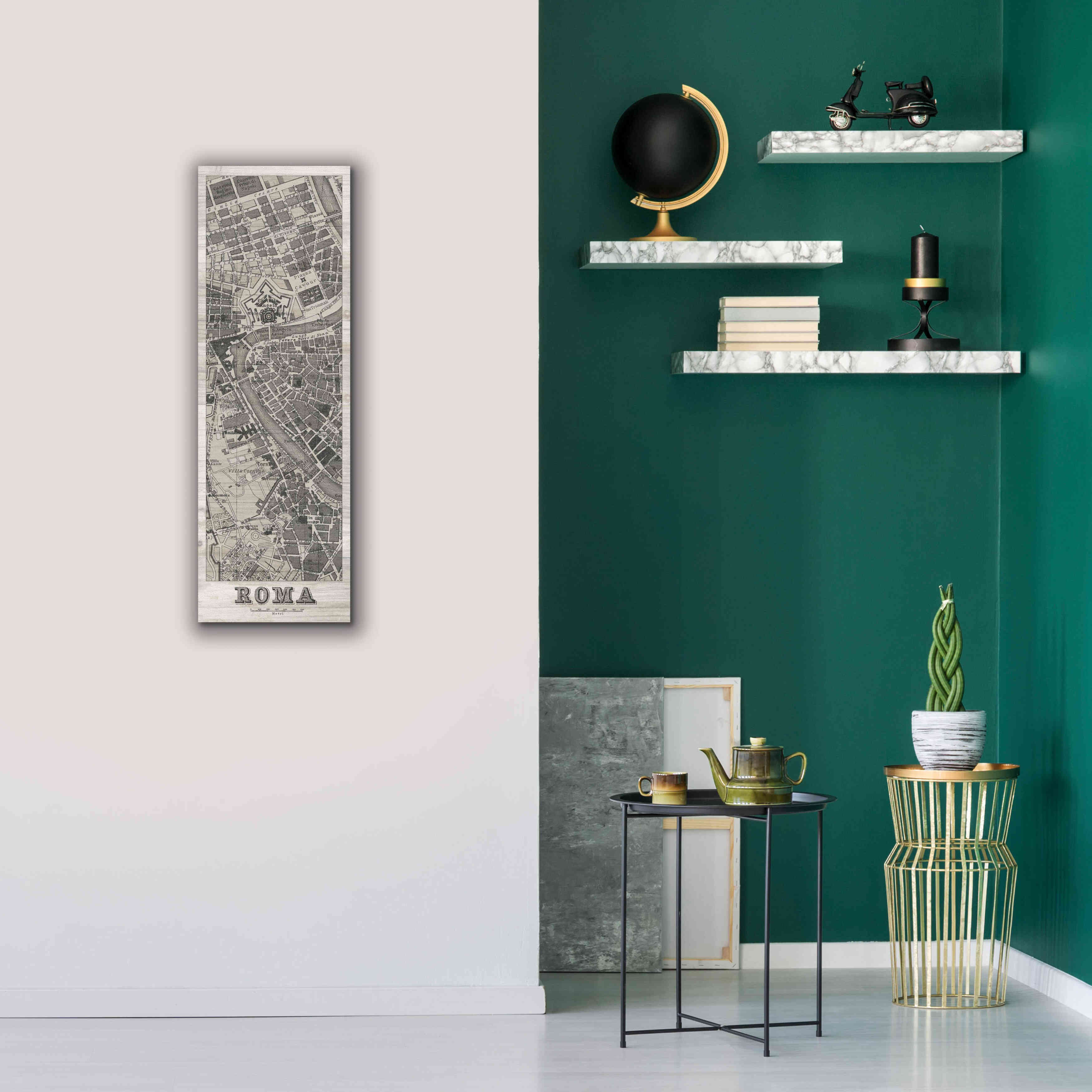 'Roma Map Panel on Wood' by Wild Apple Portfolio, Canvas Wall Art,12x36
