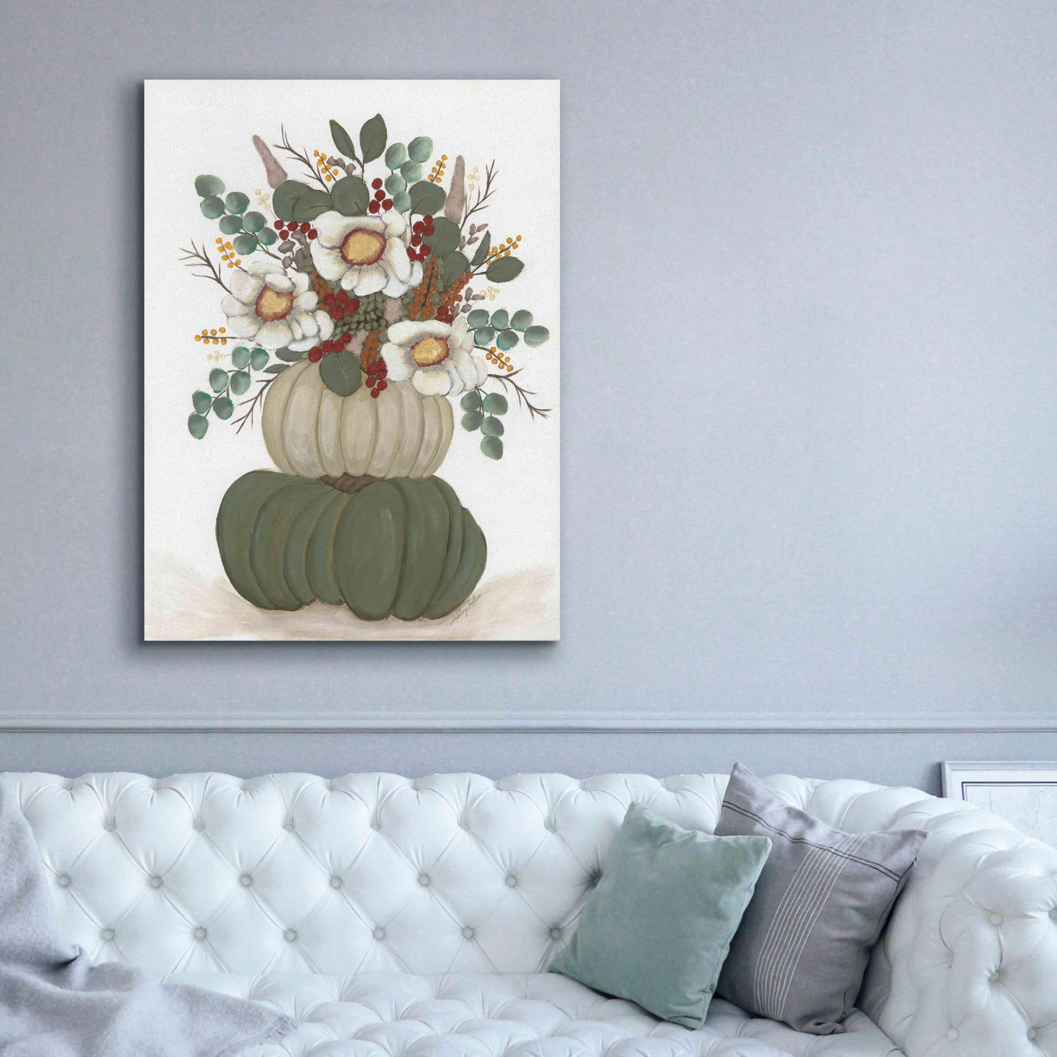 'Floral Pumpkin Stack' by Ashley Justice, Giclee Canvas Wall Art,40x54